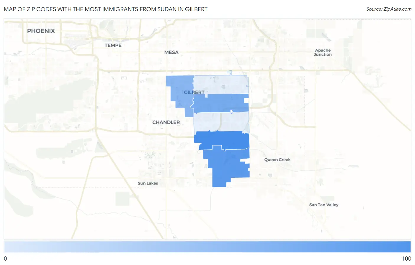 Zip Codes with the Most Immigrants from Sudan in Gilbert Map