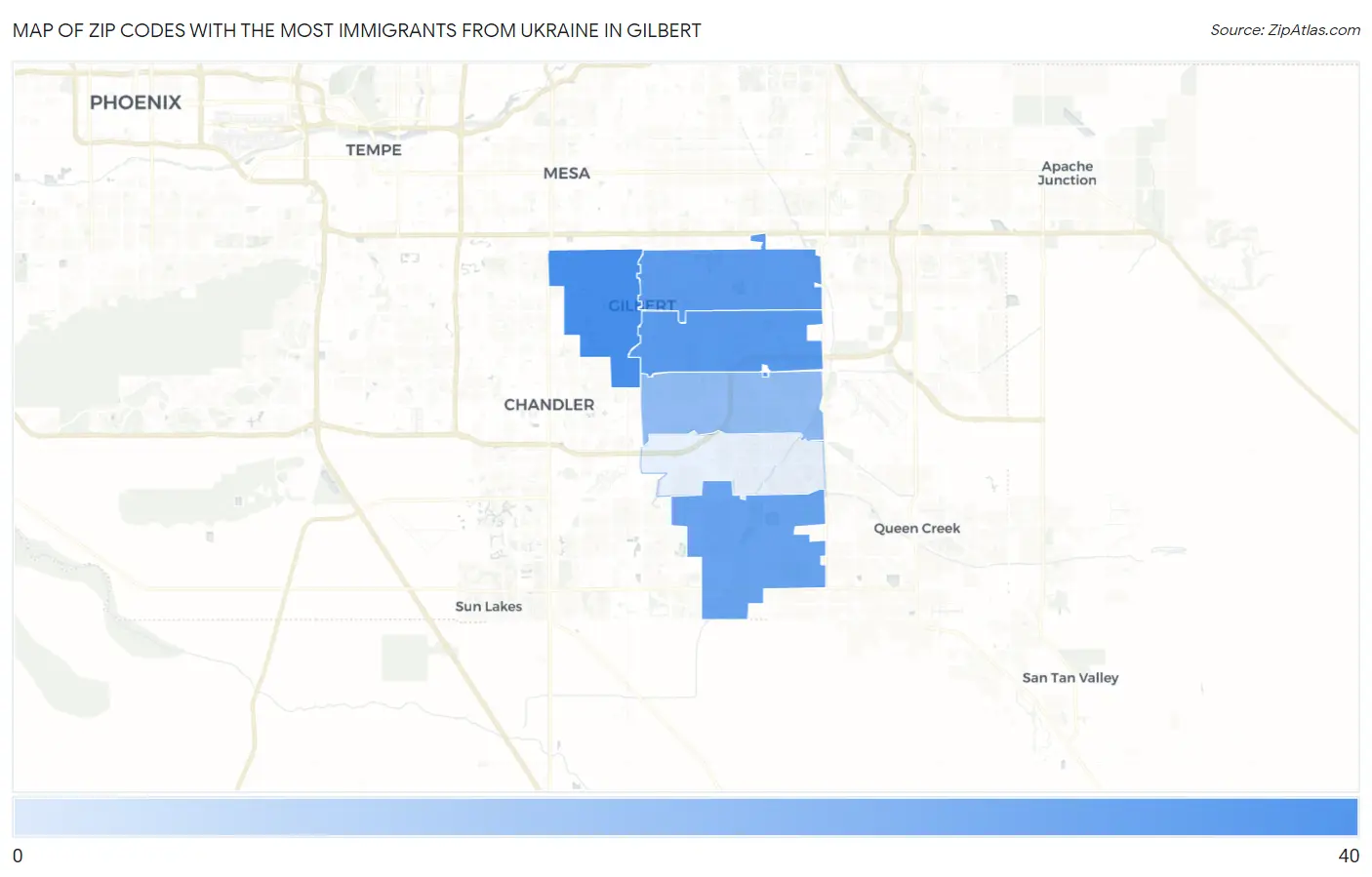 Zip Codes with the Most Immigrants from Ukraine in Gilbert Map