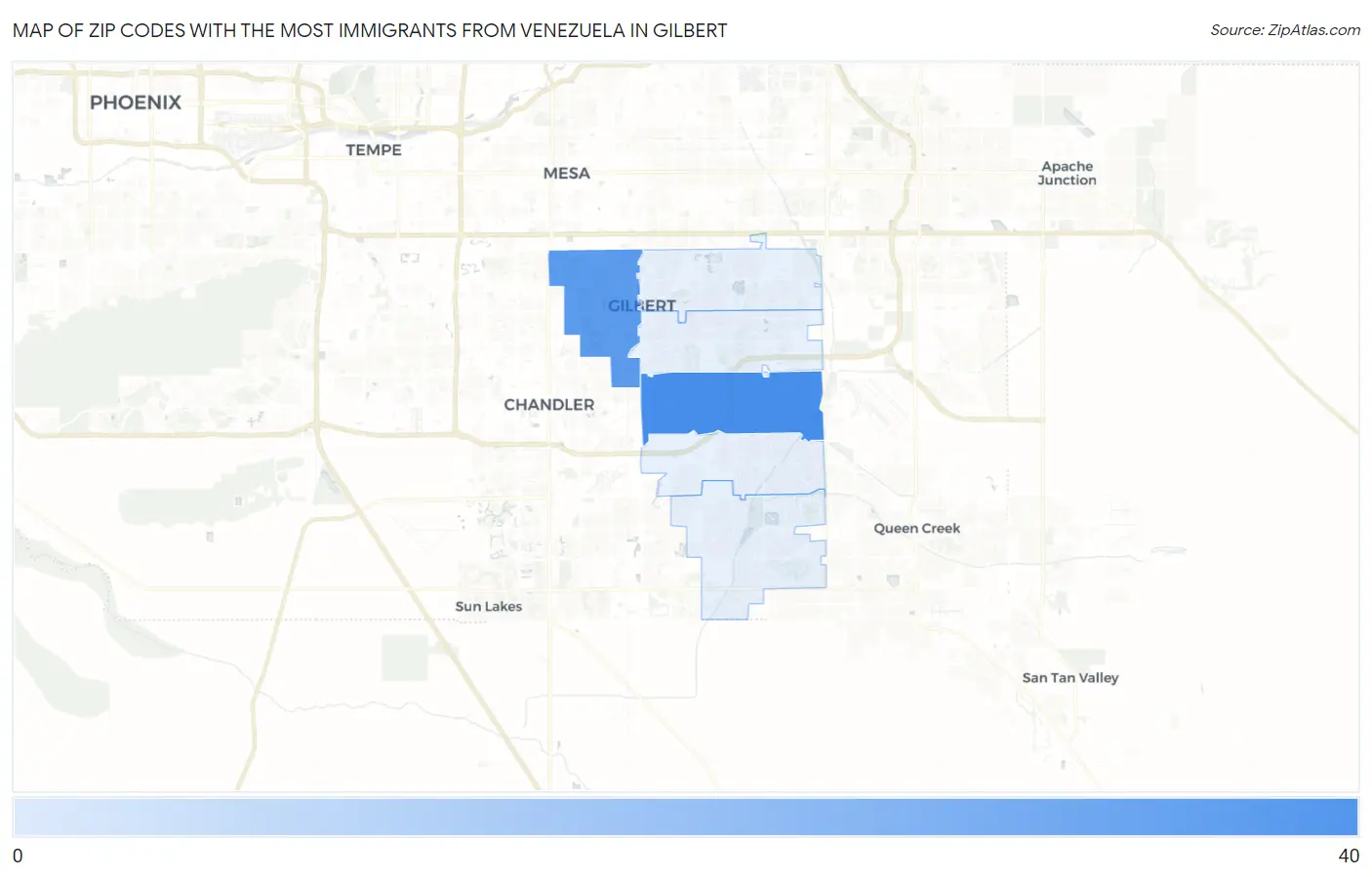 Zip Codes with the Most Immigrants from Venezuela in Gilbert Map