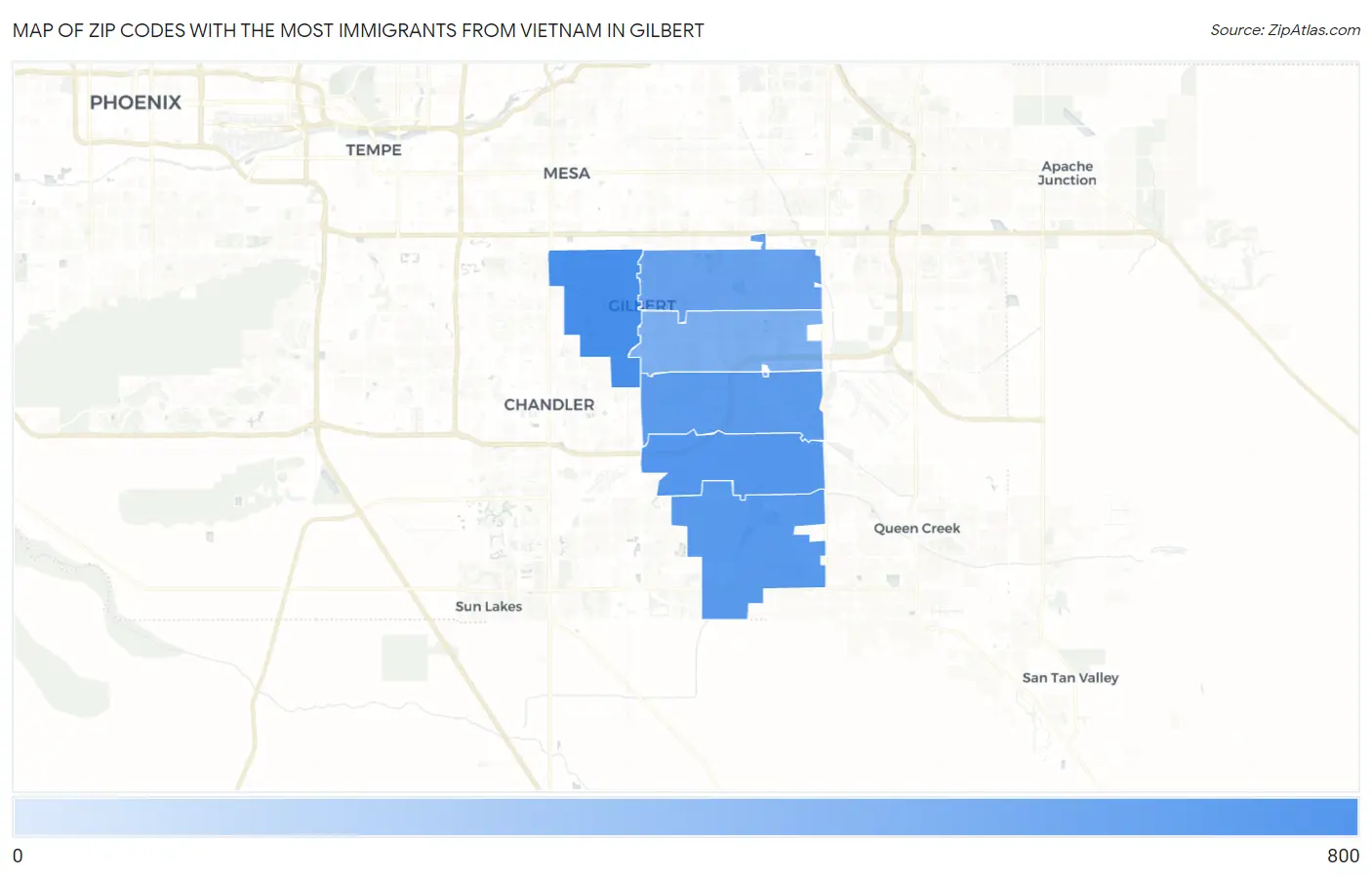 Zip Codes with the Most Immigrants from Vietnam in Gilbert Map
