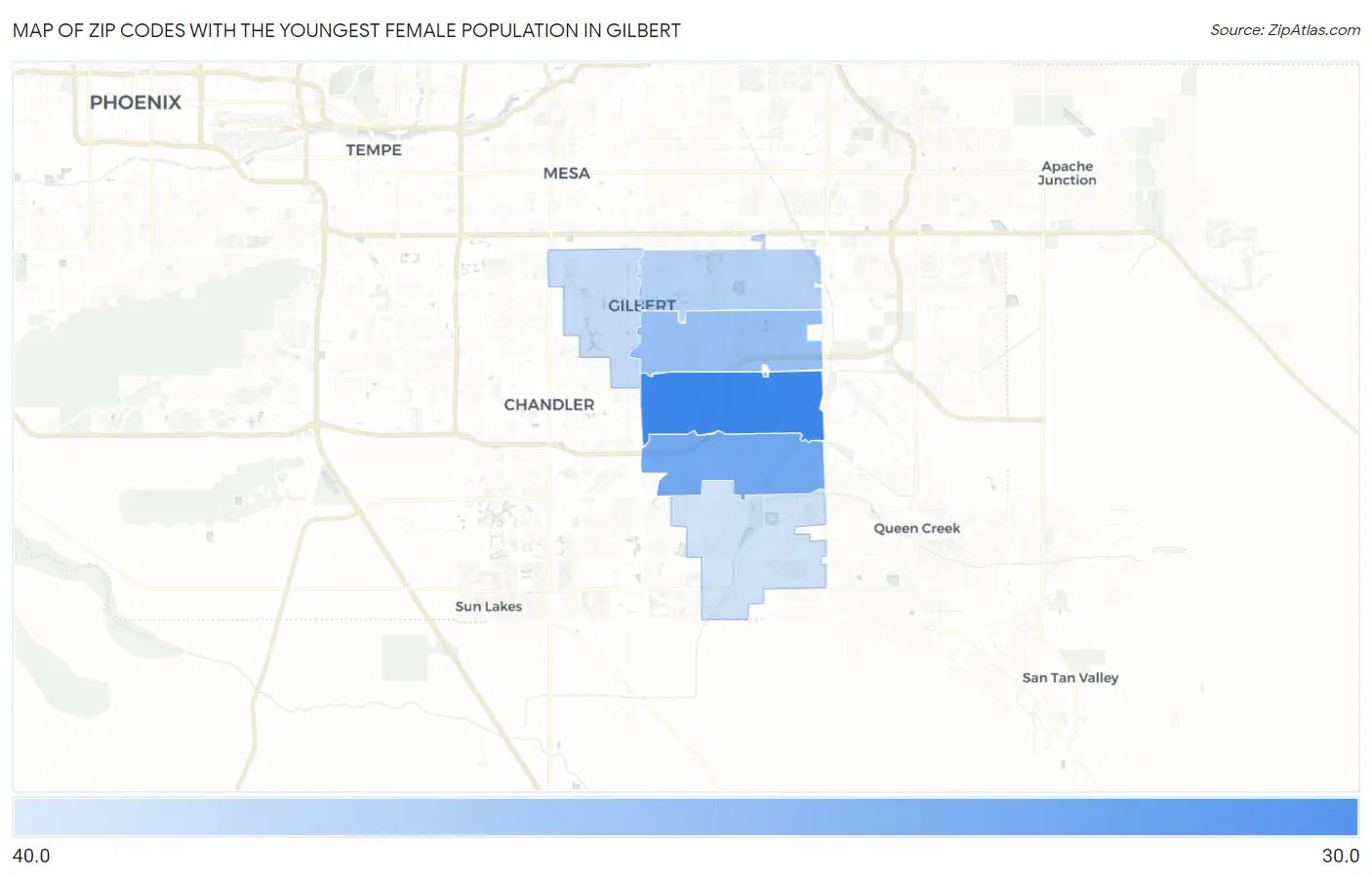 Zip Codes with the Youngest Female Population in Gilbert Map