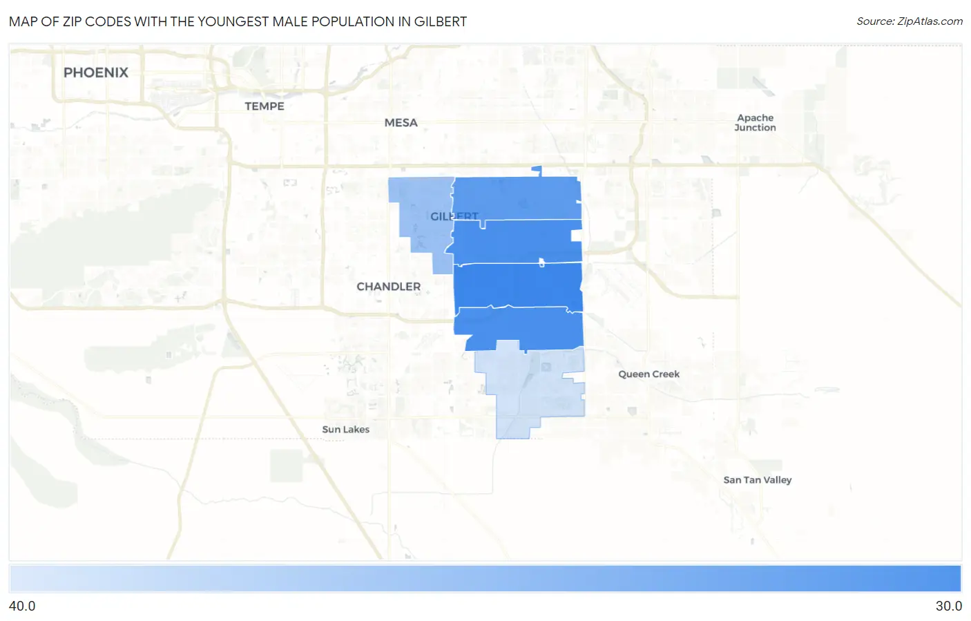 Zip Codes with the Youngest Male Population in Gilbert Map