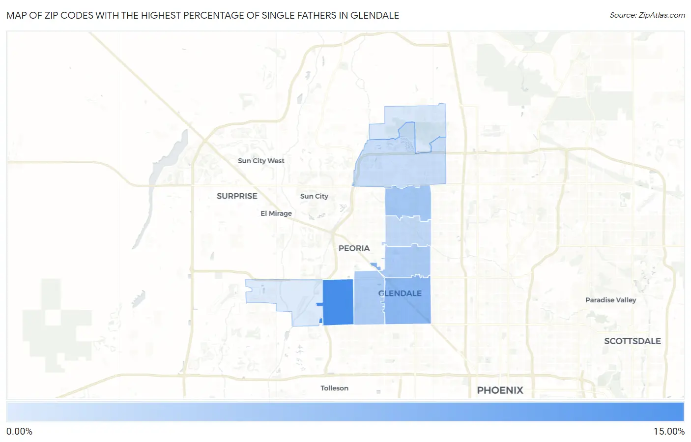 Zip Codes with the Highest Percentage of Single Fathers in Glendale Map