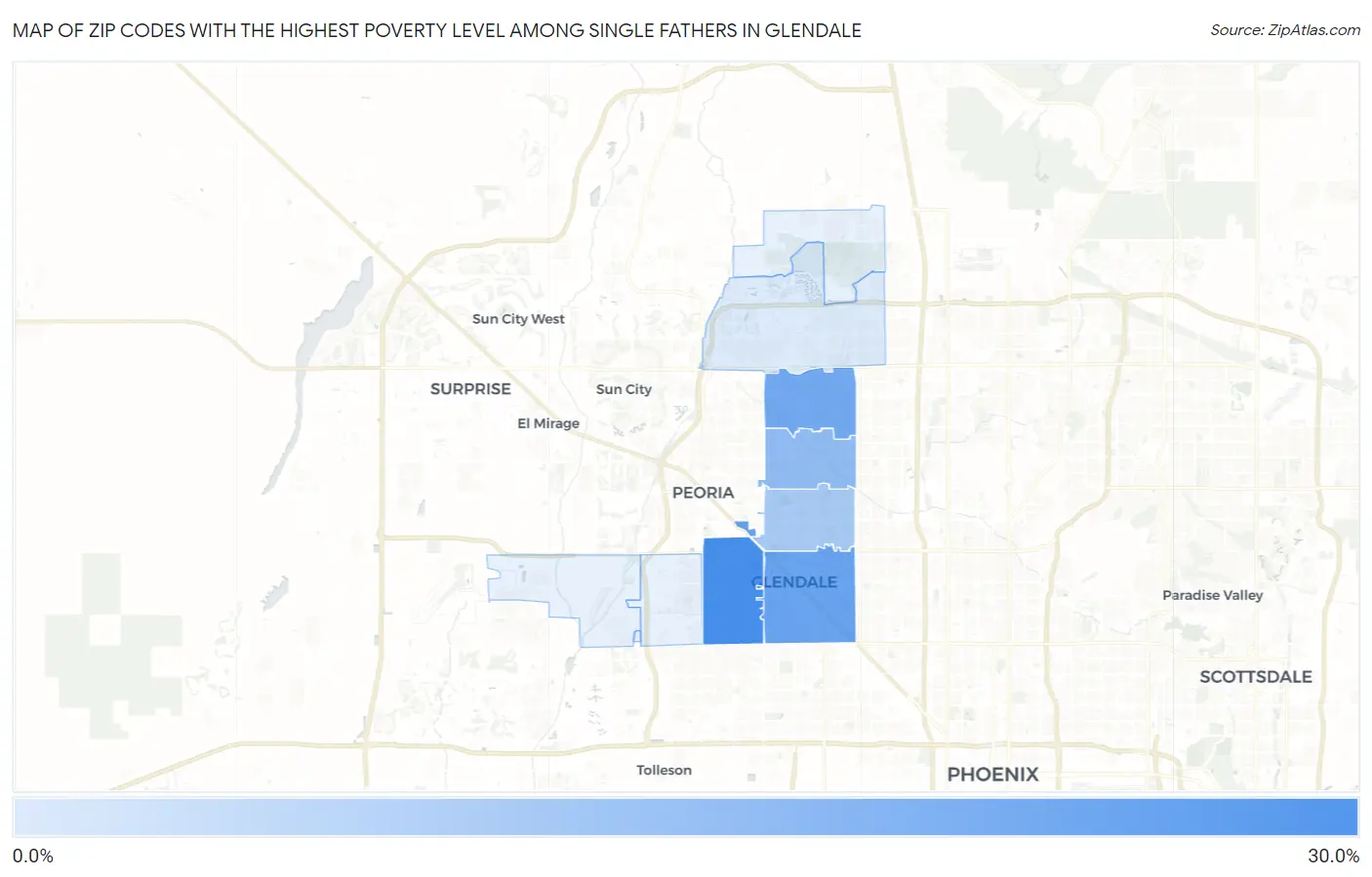 Zip Codes with the Highest Poverty Level Among Single Fathers in Glendale Map
