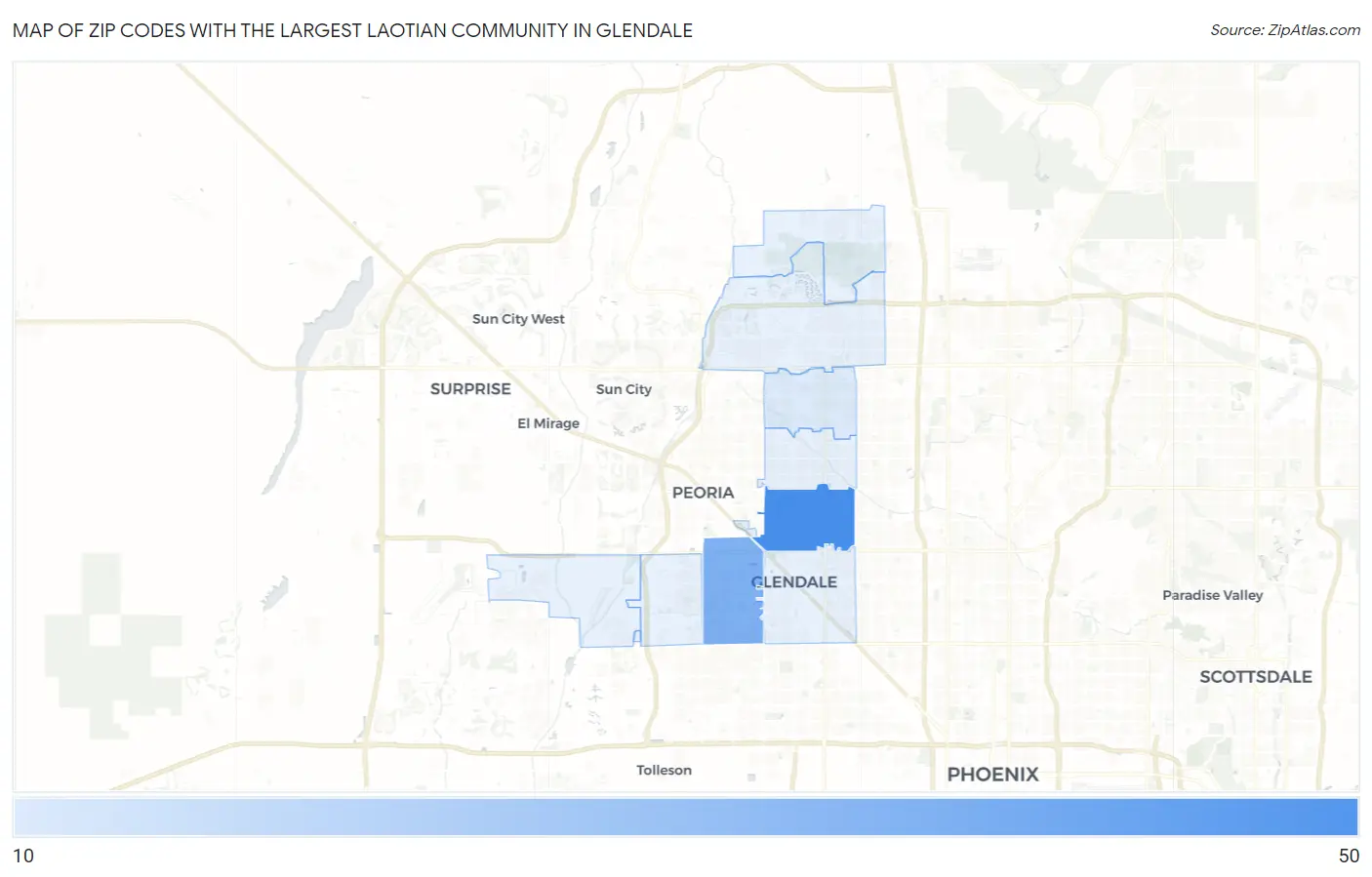 Zip Codes with the Largest Laotian Community in Glendale Map