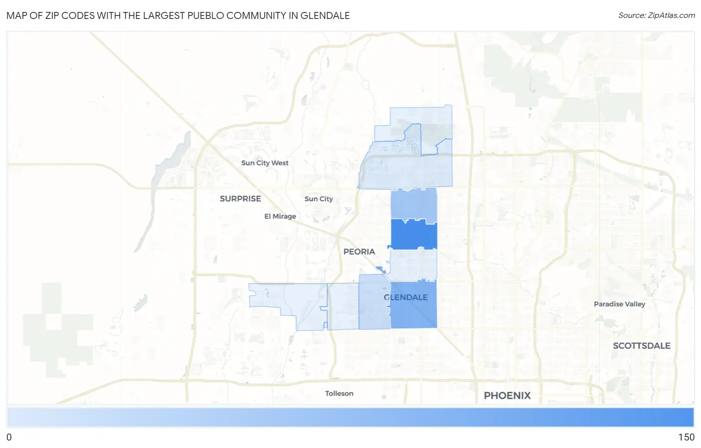 Zip Codes with the Largest Pueblo Community in Glendale Map