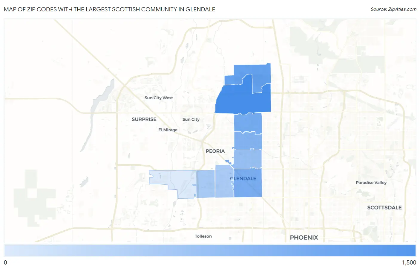 Zip Codes with the Largest Scottish Community in Glendale Map