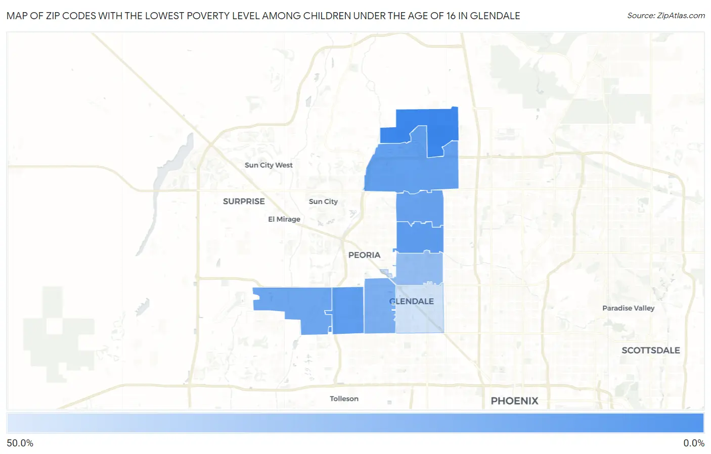 Zip Codes with the Lowest Poverty Level Among Children Under the Age of 16 in Glendale Map