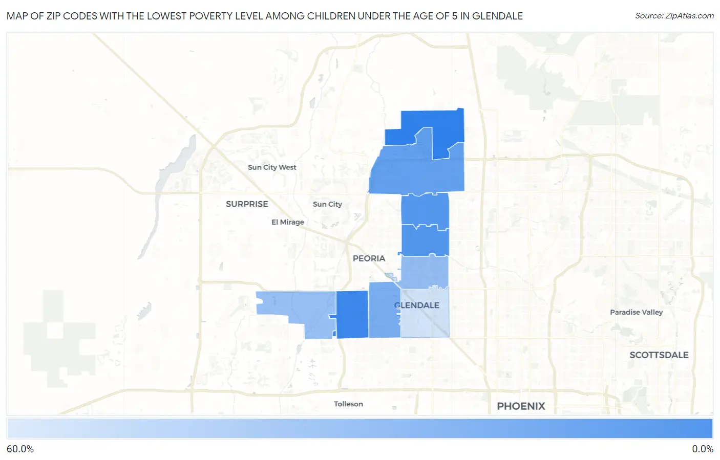 Zip Codes with the Lowest Poverty Level Among Children Under the Age of 5 in Glendale Map