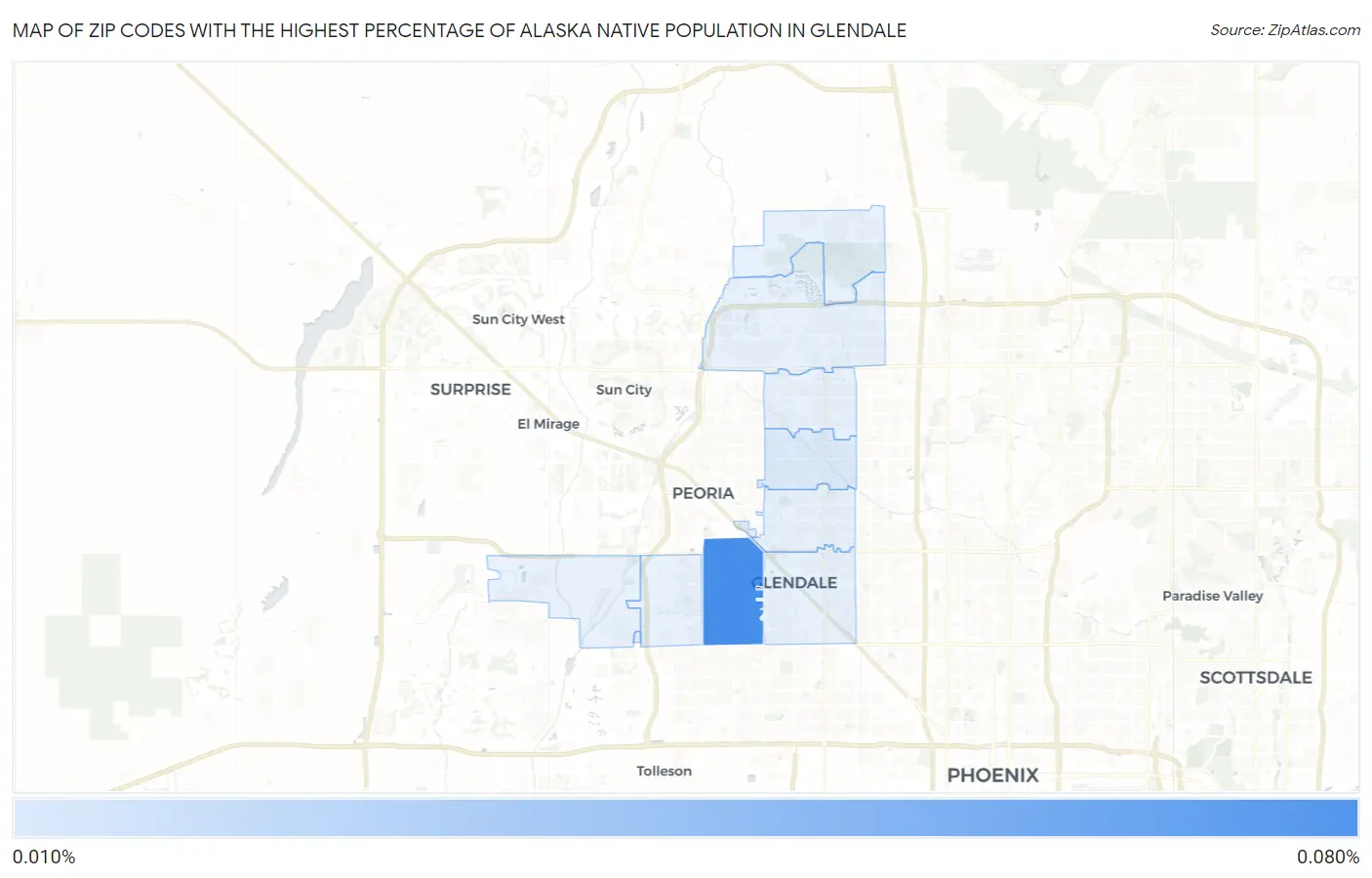 Zip Codes with the Highest Percentage of Alaska Native Population in Glendale Map