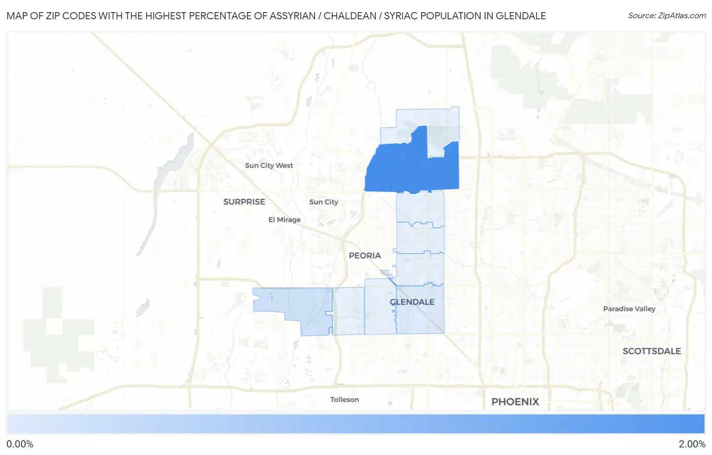 Zip Codes with the Highest Percentage of Assyrian / Chaldean / Syriac Population in Glendale Map