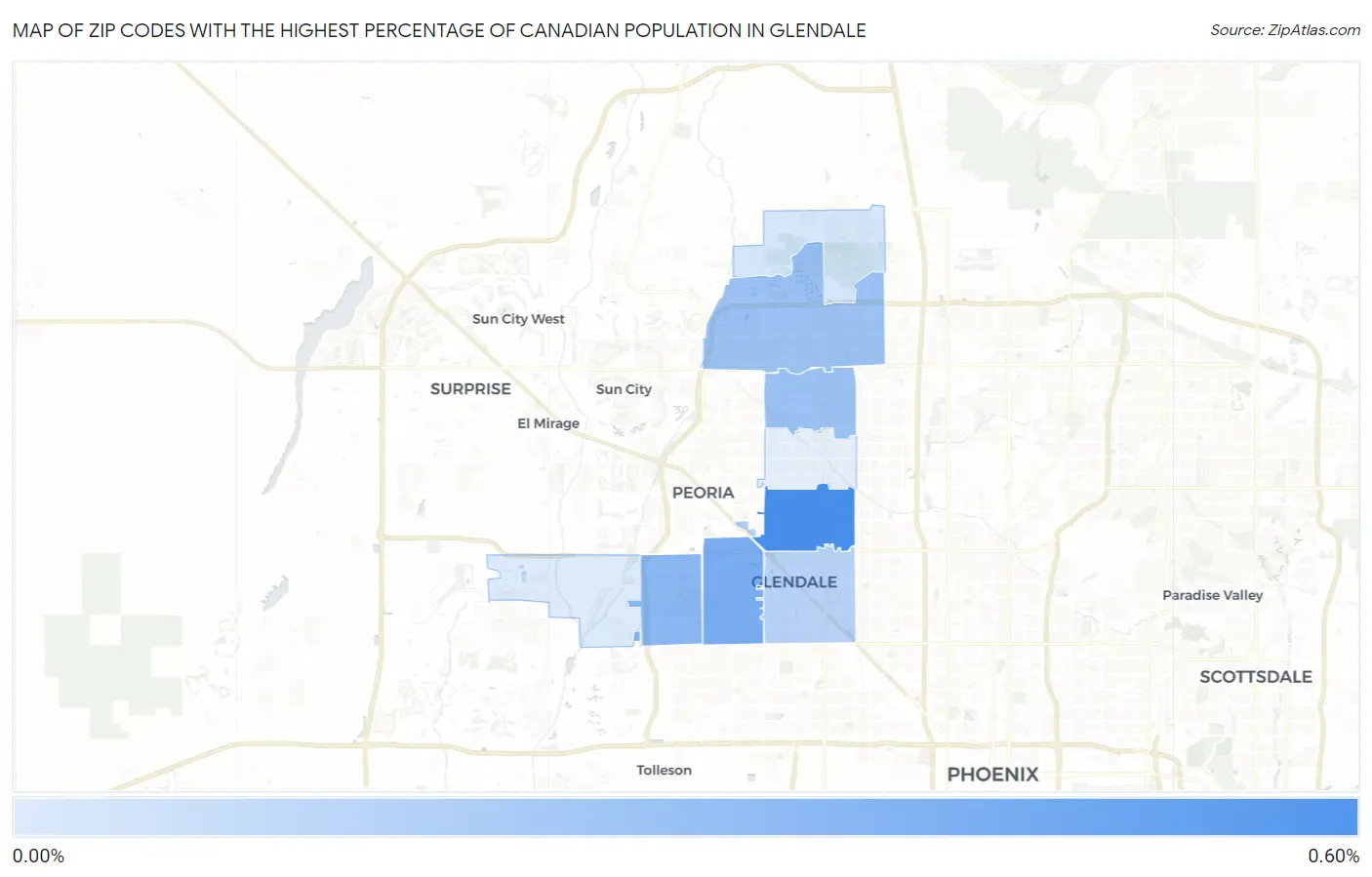 Zip Codes with the Highest Percentage of Canadian Population in Glendale Map