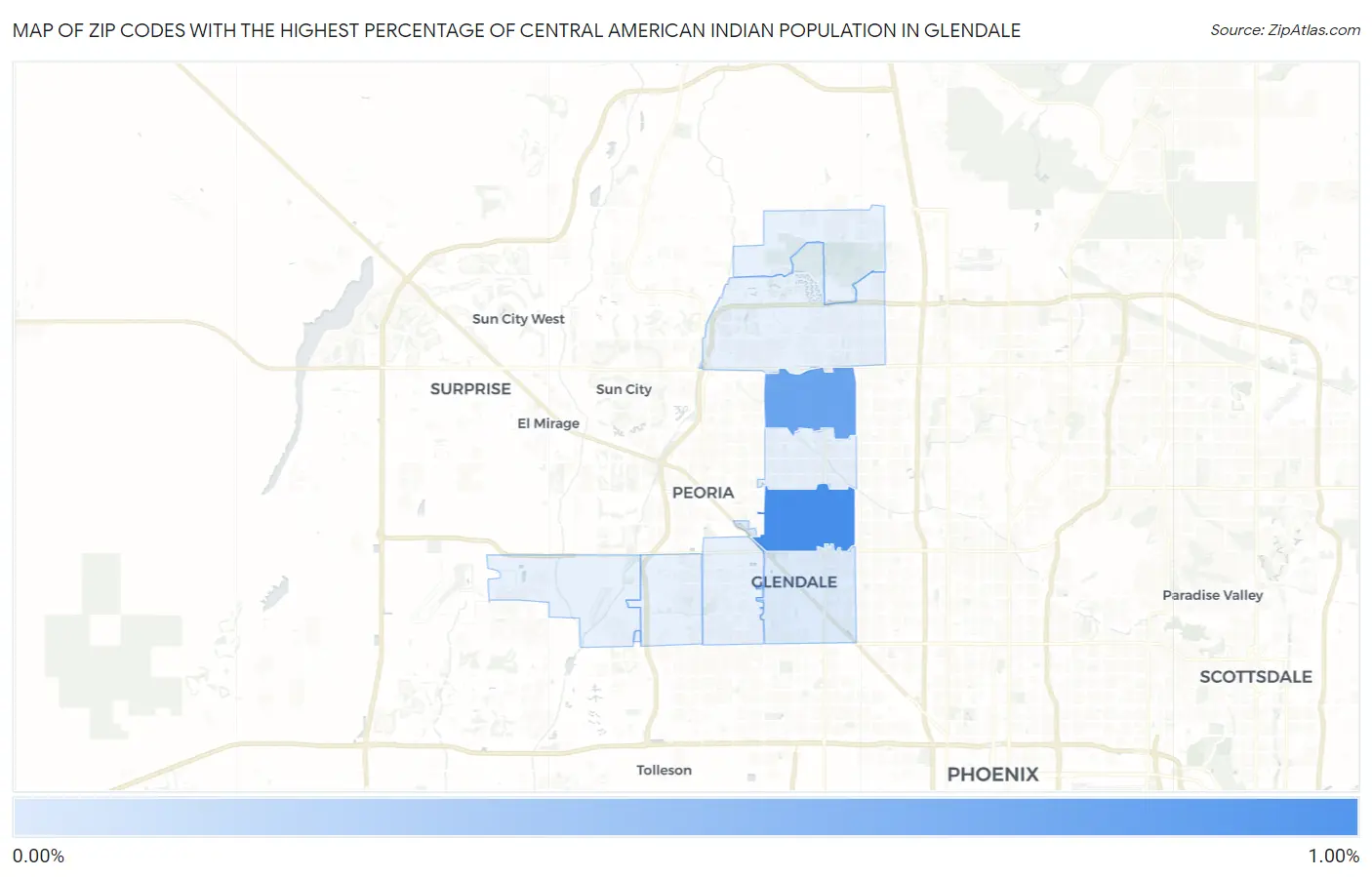 Zip Codes with the Highest Percentage of Central American Indian Population in Glendale Map