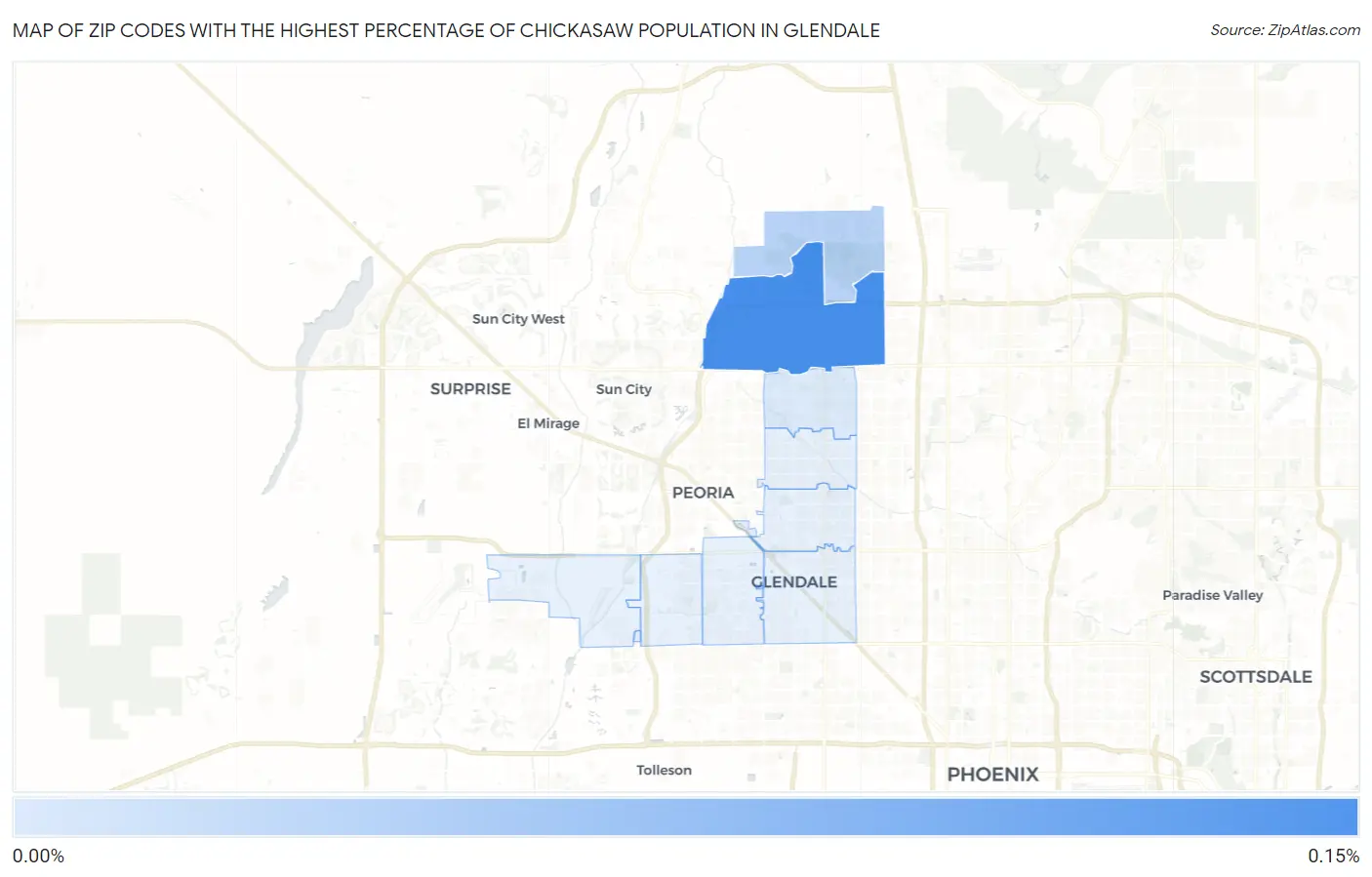 Zip Codes with the Highest Percentage of Chickasaw Population in Glendale Map