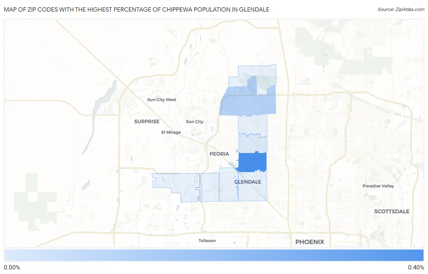 Zip Codes with the Highest Percentage of Chippewa Population in Glendale Map