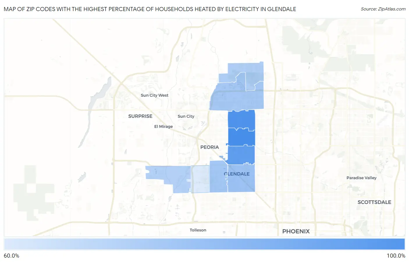 Zip Codes with the Highest Percentage of Households Heated by Electricity in Glendale Map