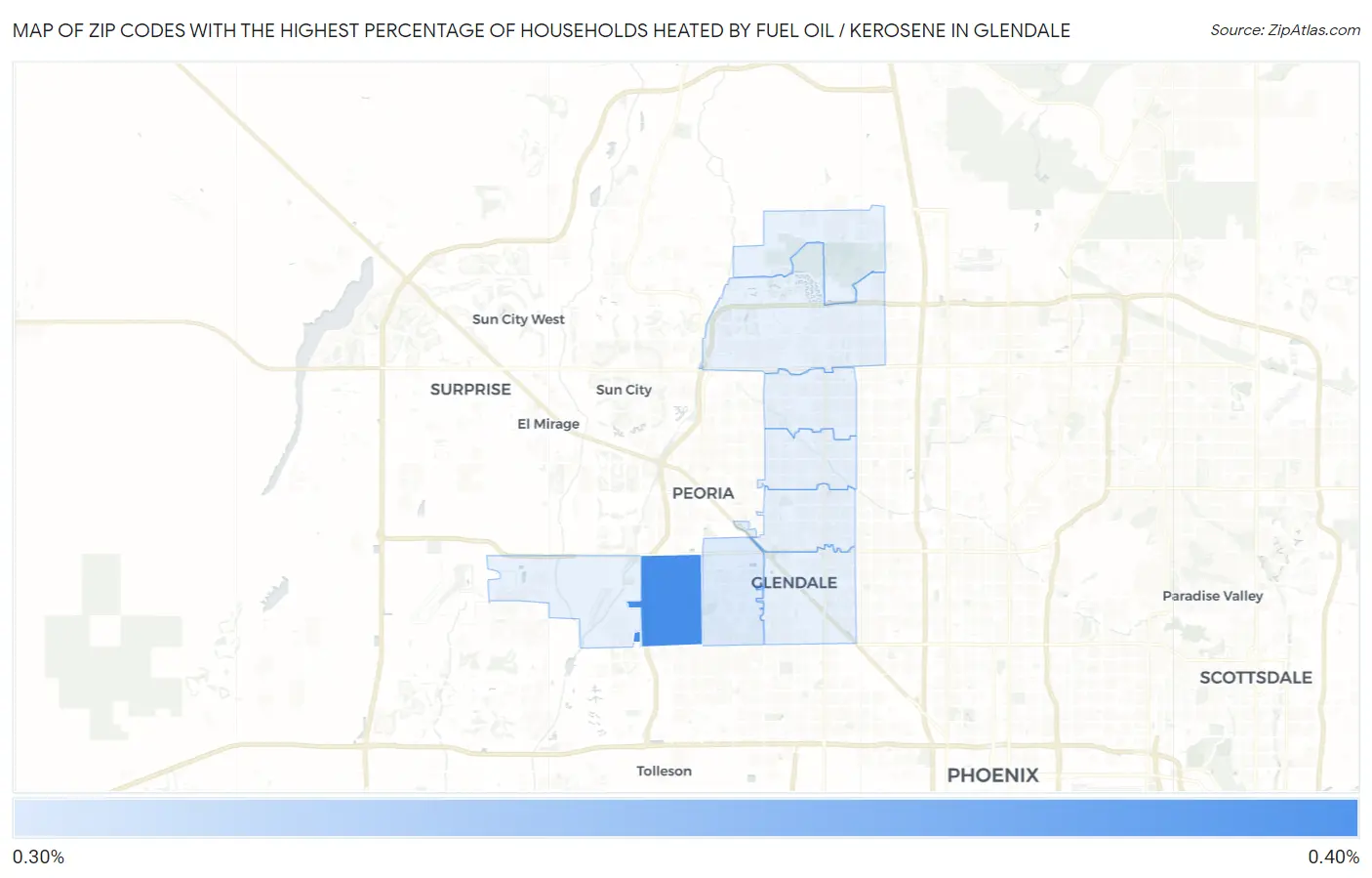 Zip Codes with the Highest Percentage of Households Heated by Fuel Oil / Kerosene in Glendale Map