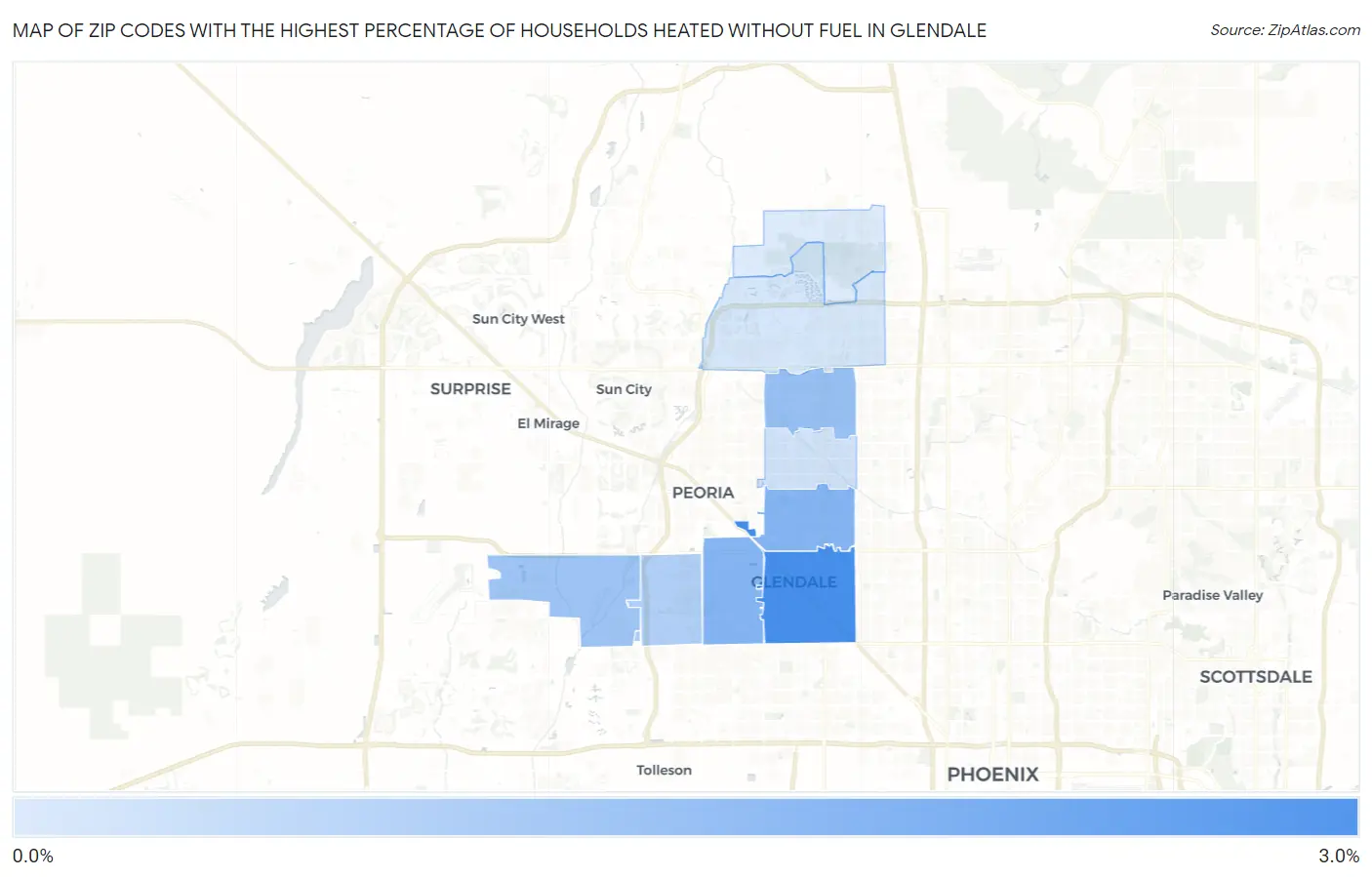 Zip Codes with the Highest Percentage of Households Heated without Fuel in Glendale Map