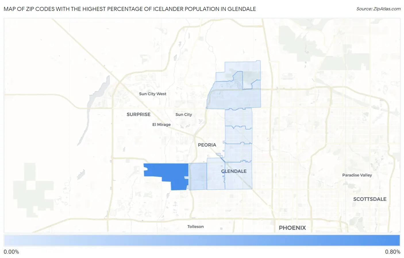 Zip Codes with the Highest Percentage of Icelander Population in Glendale Map