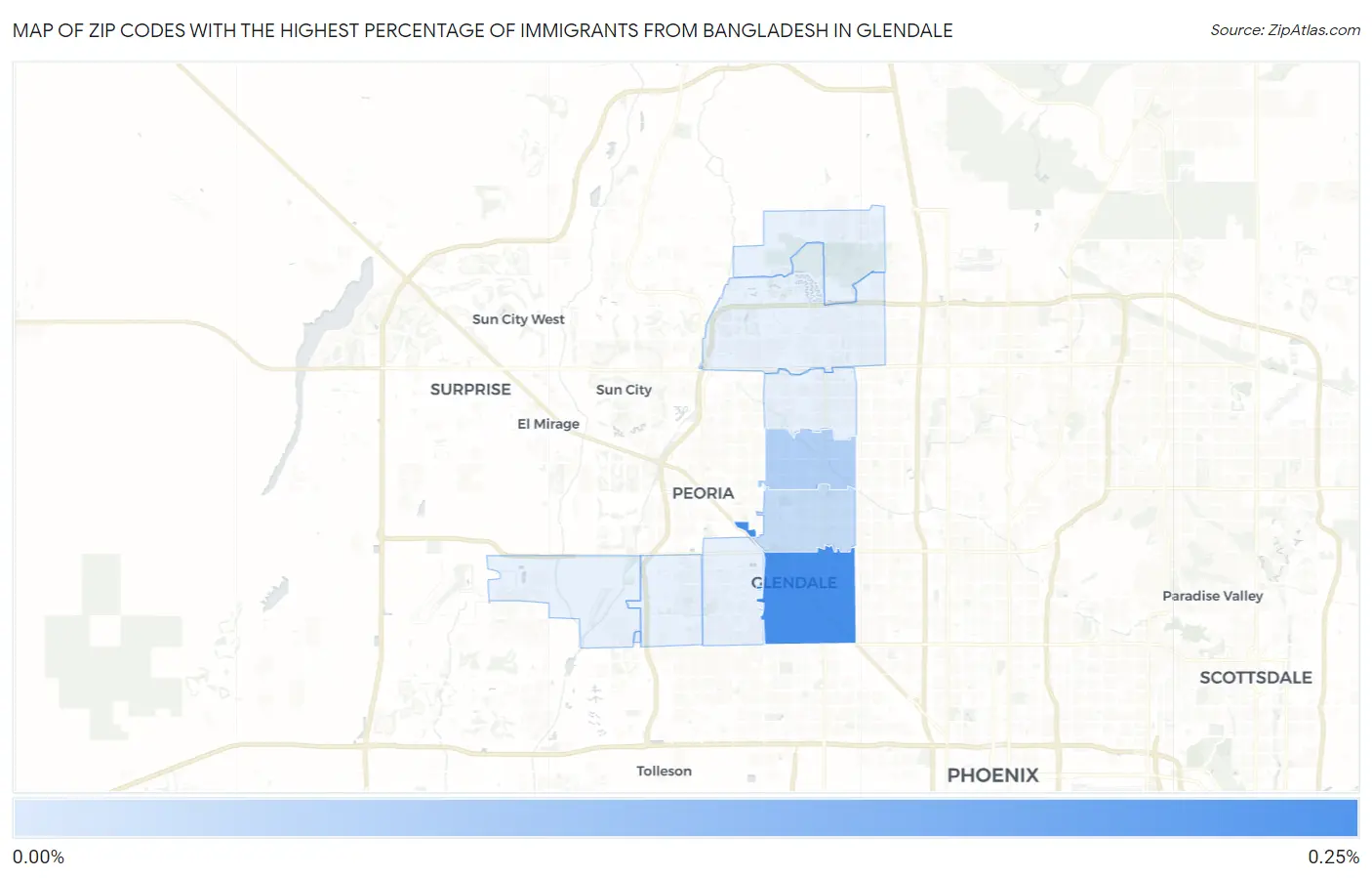 Zip Codes with the Highest Percentage of Immigrants from Bangladesh in Glendale Map