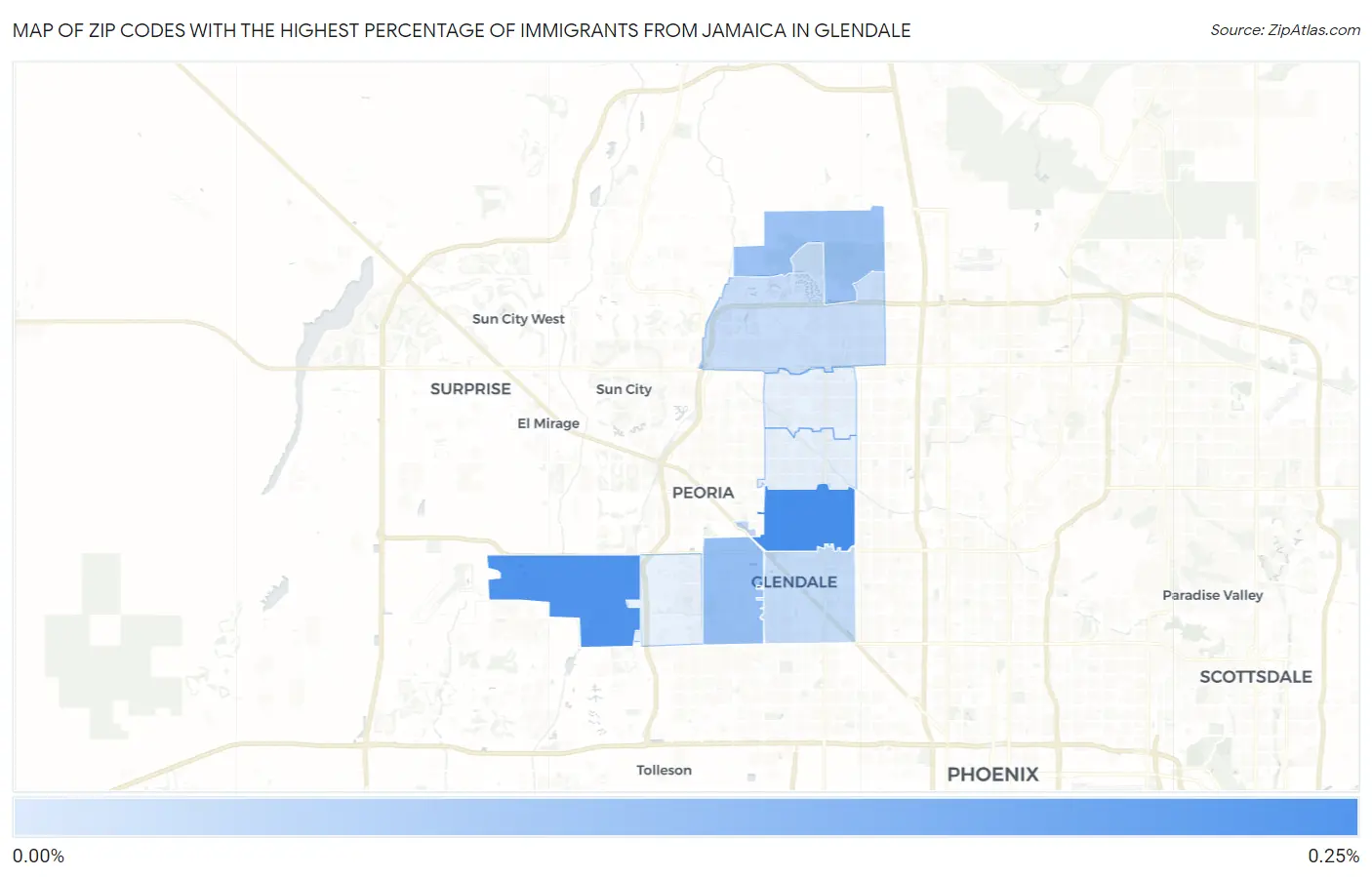 Zip Codes with the Highest Percentage of Immigrants from Jamaica in Glendale Map