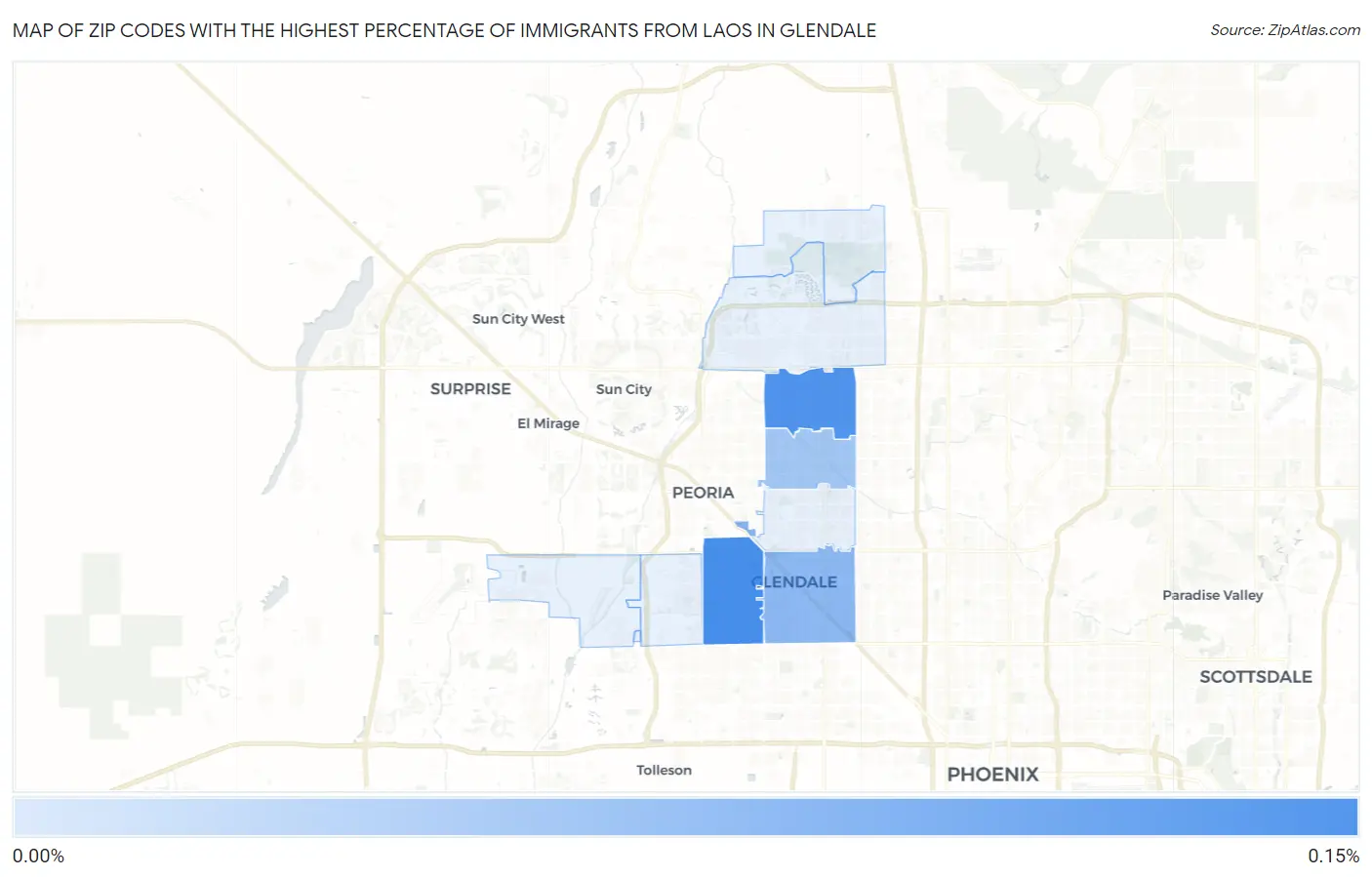Zip Codes with the Highest Percentage of Immigrants from Laos in Glendale Map