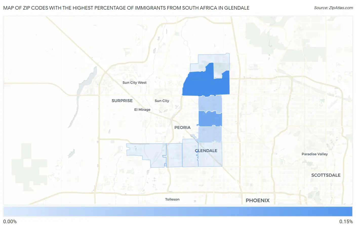 Zip Codes with the Highest Percentage of Immigrants from South Africa in Glendale Map