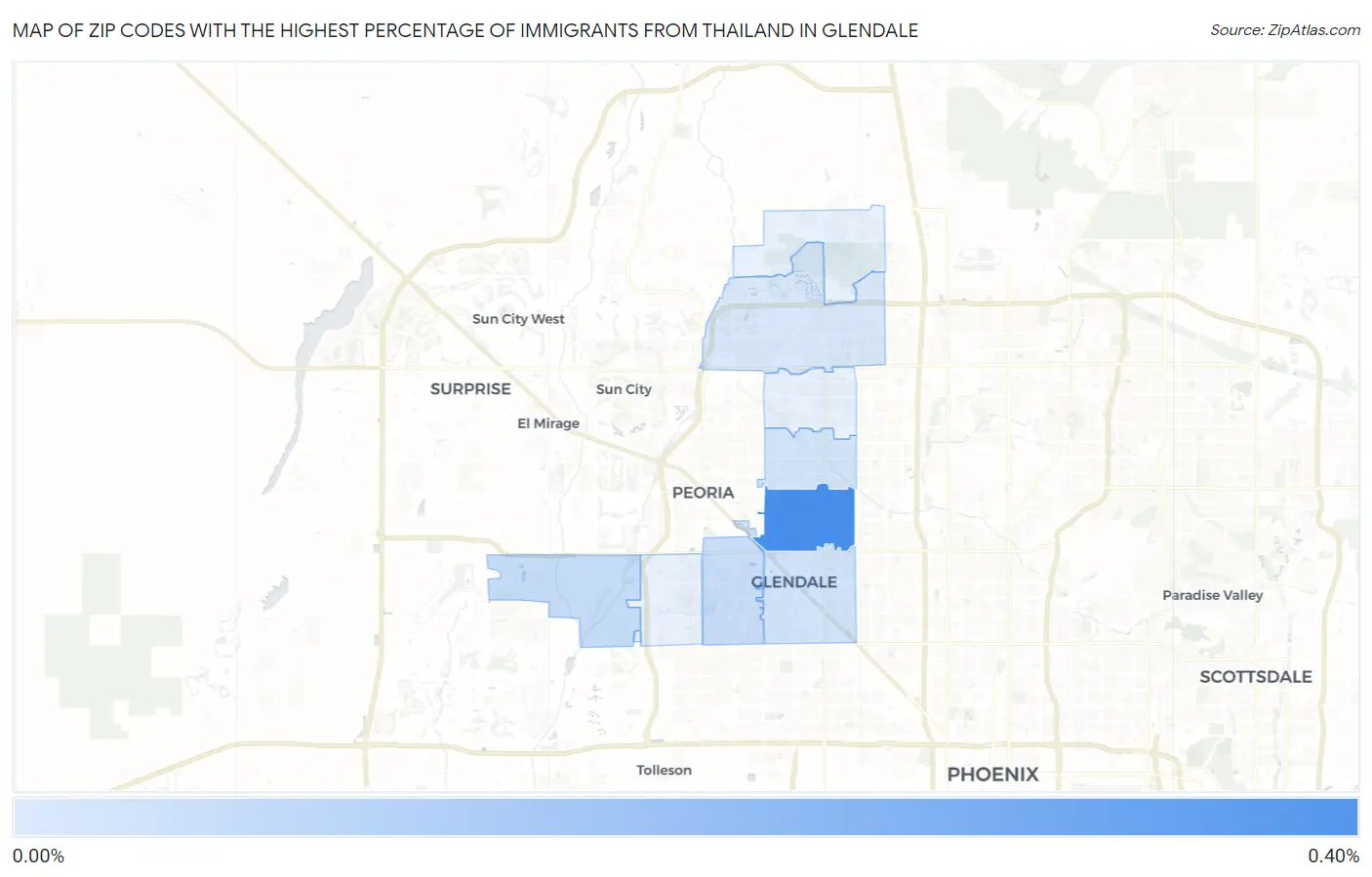 Zip Codes with the Highest Percentage of Immigrants from Thailand in Glendale Map
