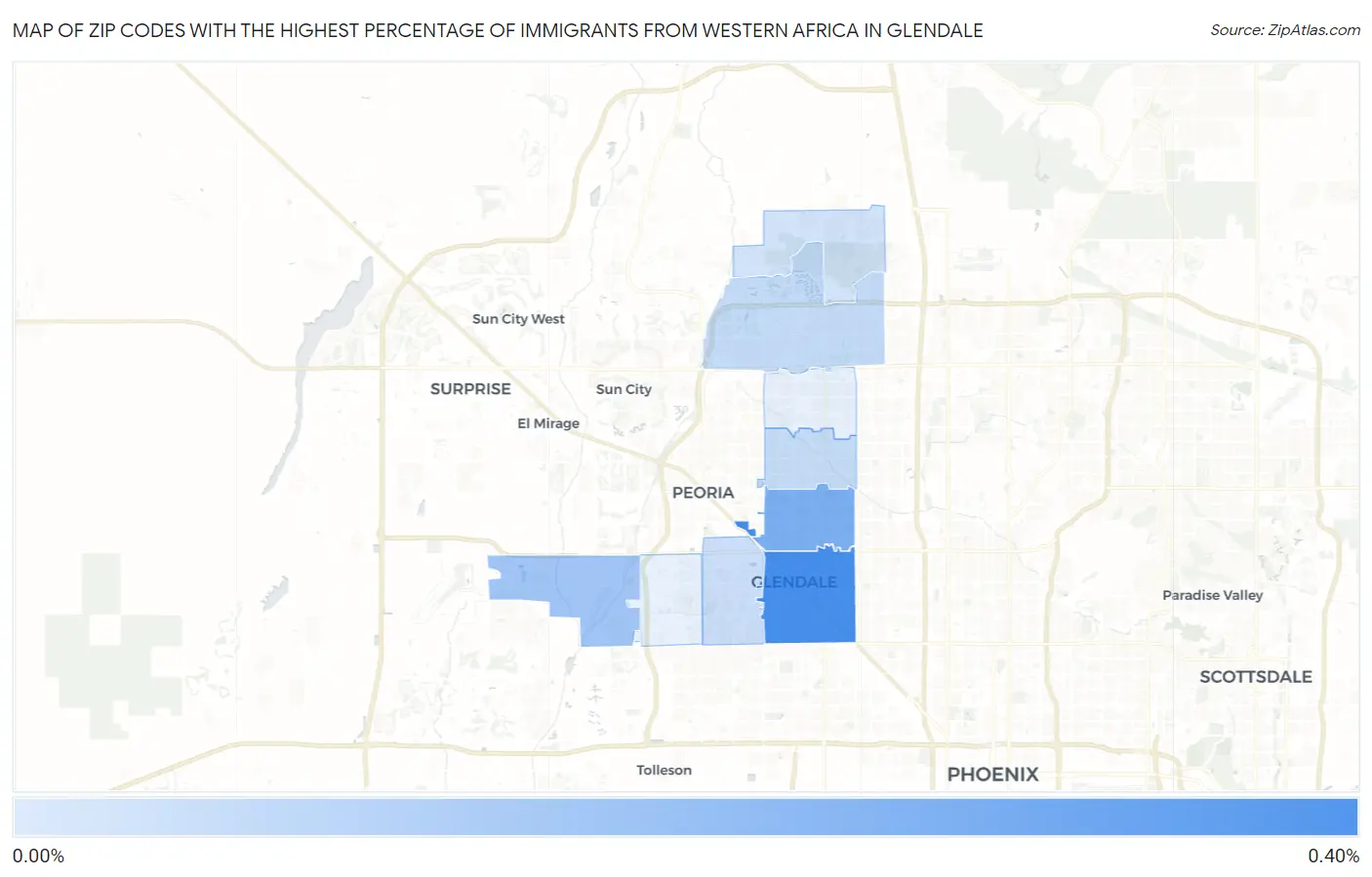 Zip Codes with the Highest Percentage of Immigrants from Western Africa in Glendale Map