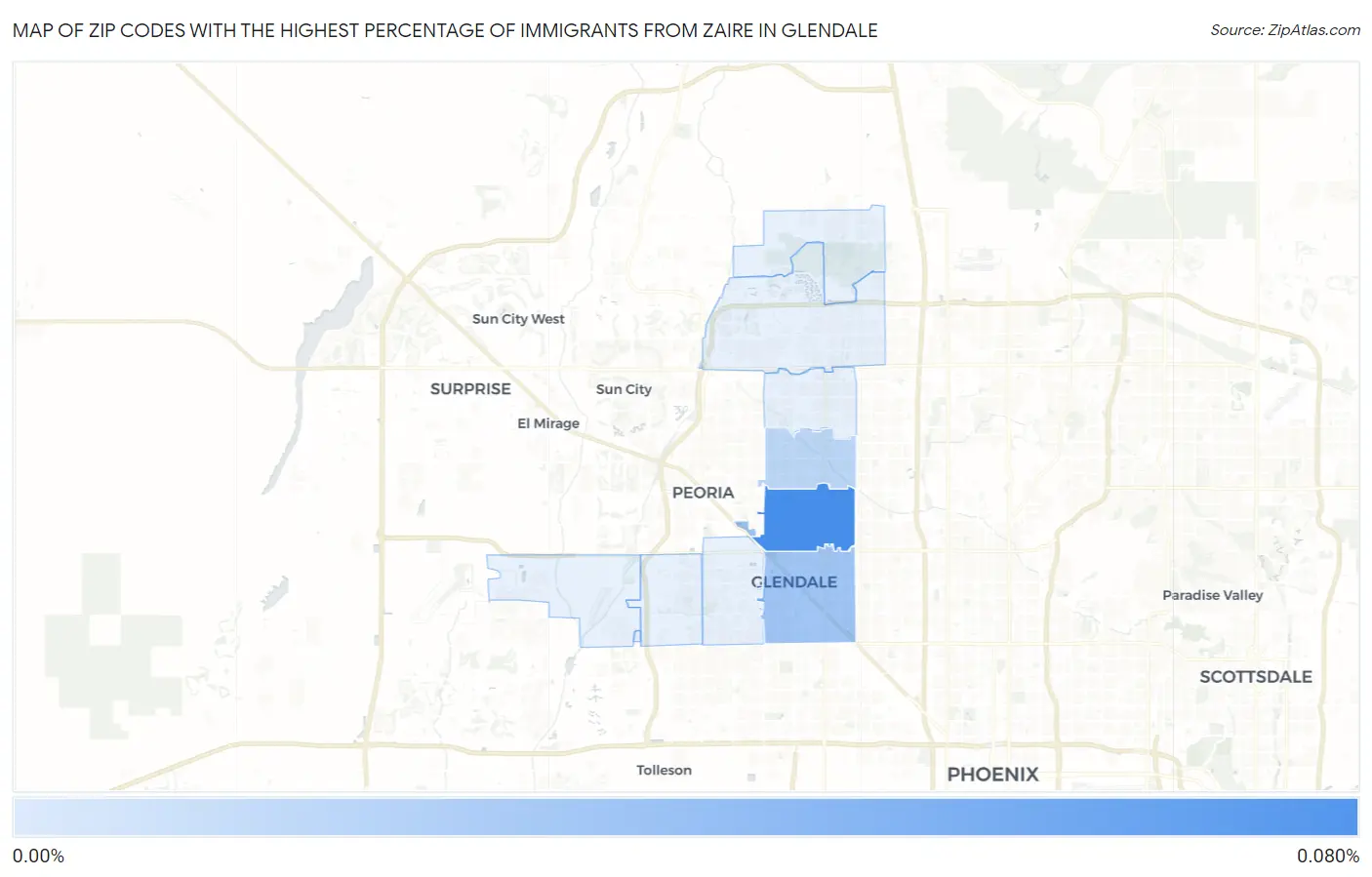 Zip Codes with the Highest Percentage of Immigrants from Zaire in Glendale Map