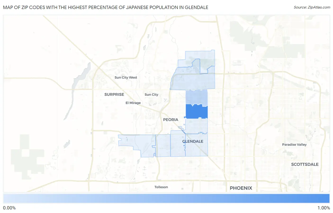 Zip Codes with the Highest Percentage of Japanese Population in Glendale Map