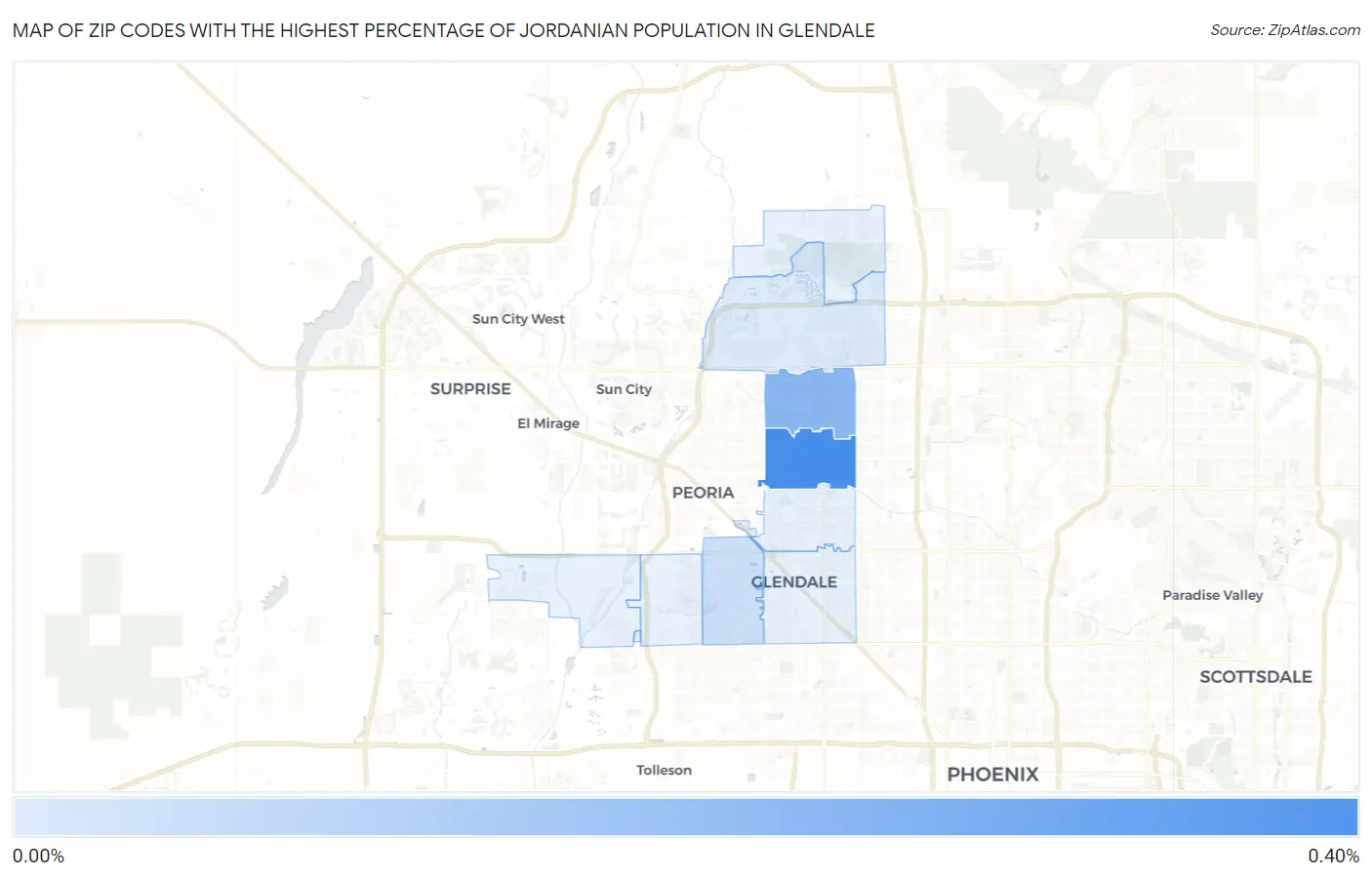 Zip Codes with the Highest Percentage of Jordanian Population in Glendale Map