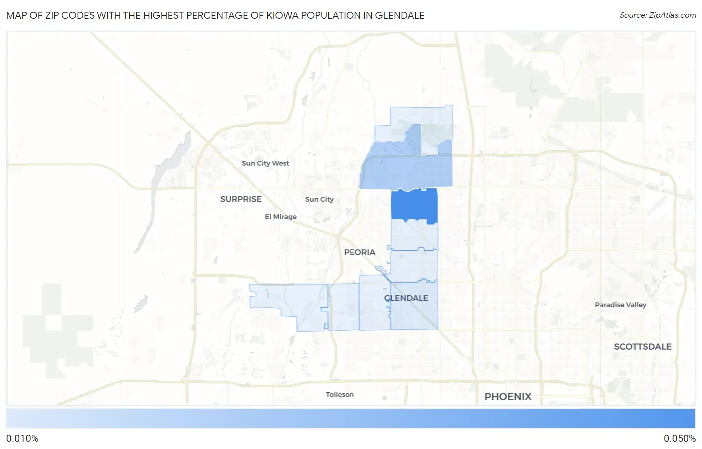 Zip Codes with the Highest Percentage of Kiowa Population in Glendale Map
