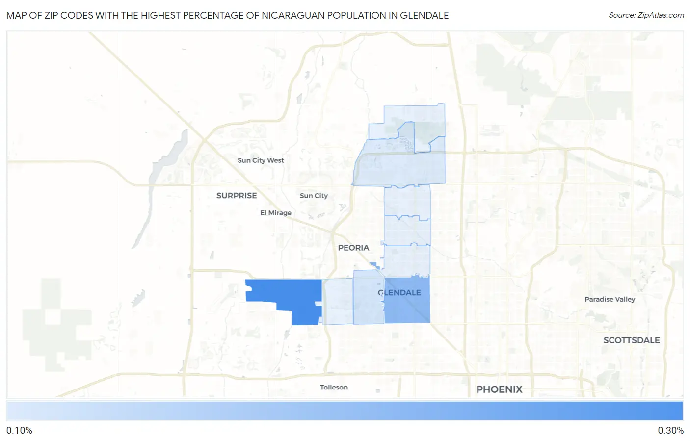 Zip Codes with the Highest Percentage of Nicaraguan Population in Glendale Map