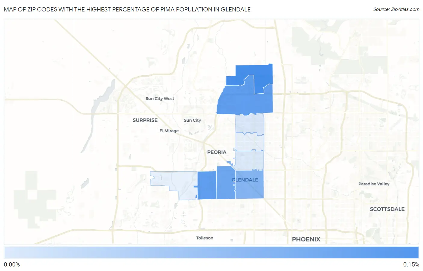 Zip Codes with the Highest Percentage of Pima Population in Glendale Map