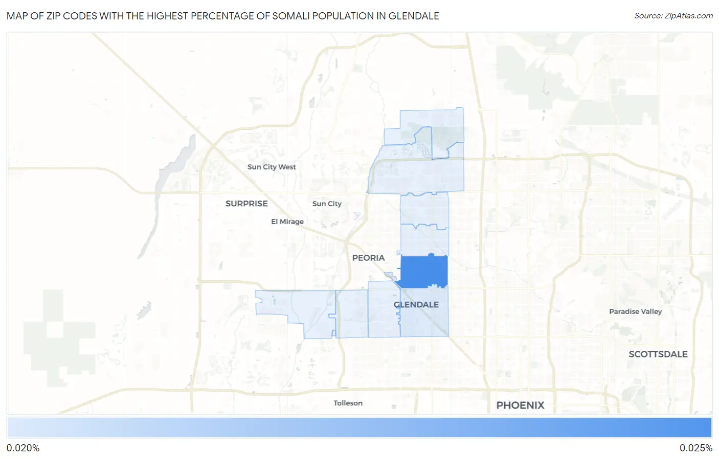 Zip Codes with the Highest Percentage of Somali Population in Glendale Map