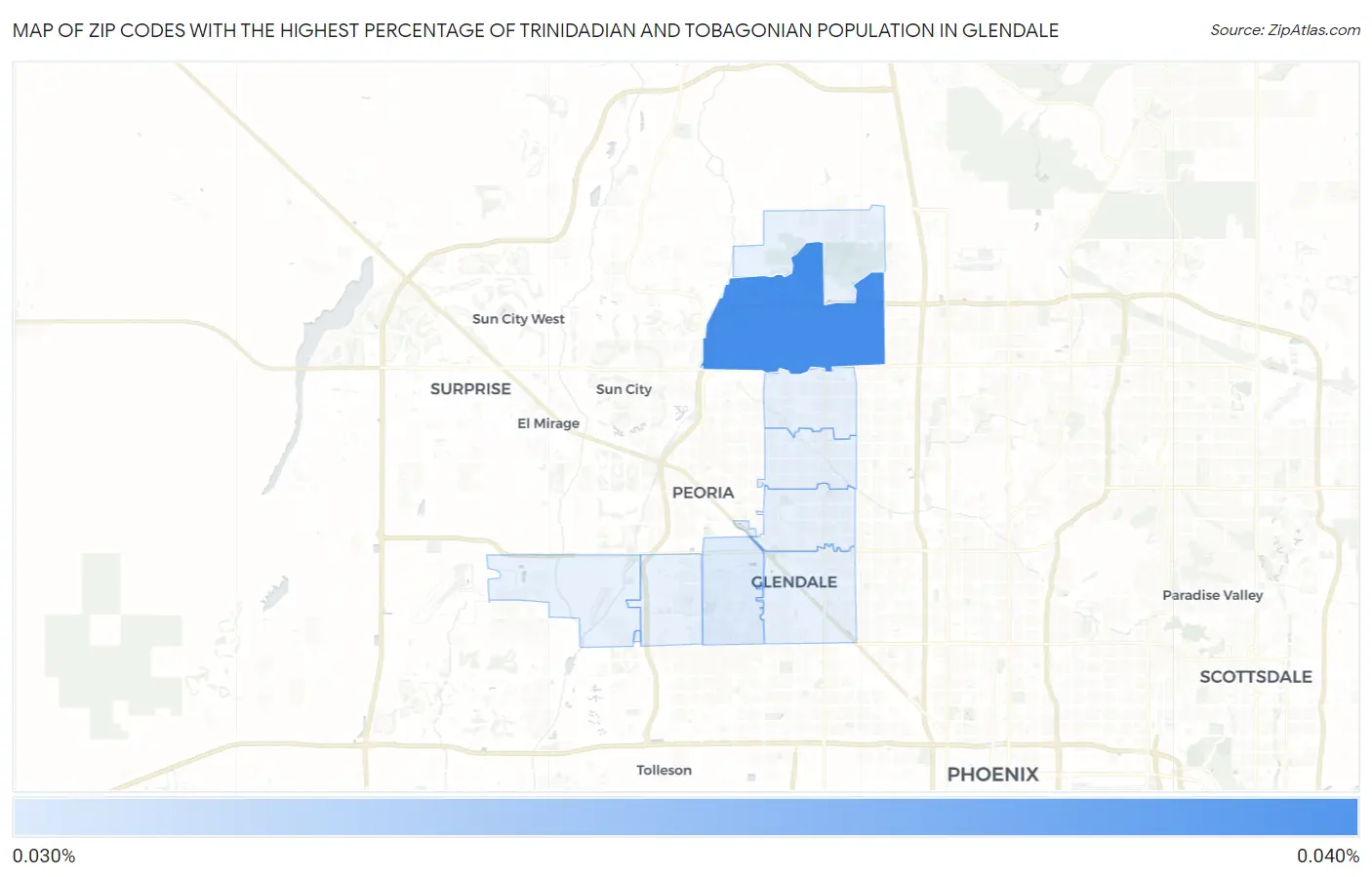Zip Codes with the Highest Percentage of Trinidadian and Tobagonian Population in Glendale Map