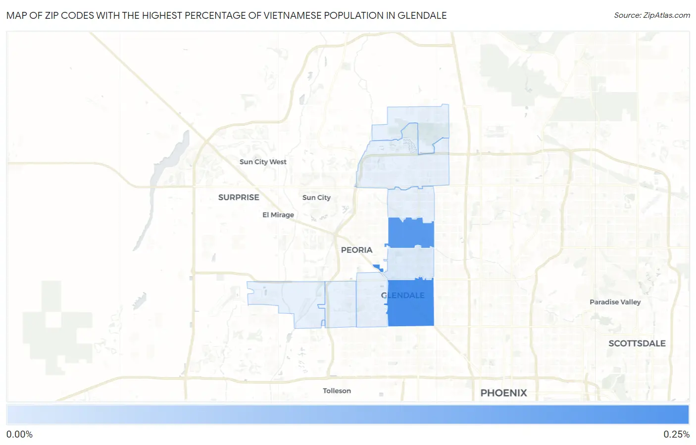 Zip Codes with the Highest Percentage of Vietnamese Population in Glendale Map