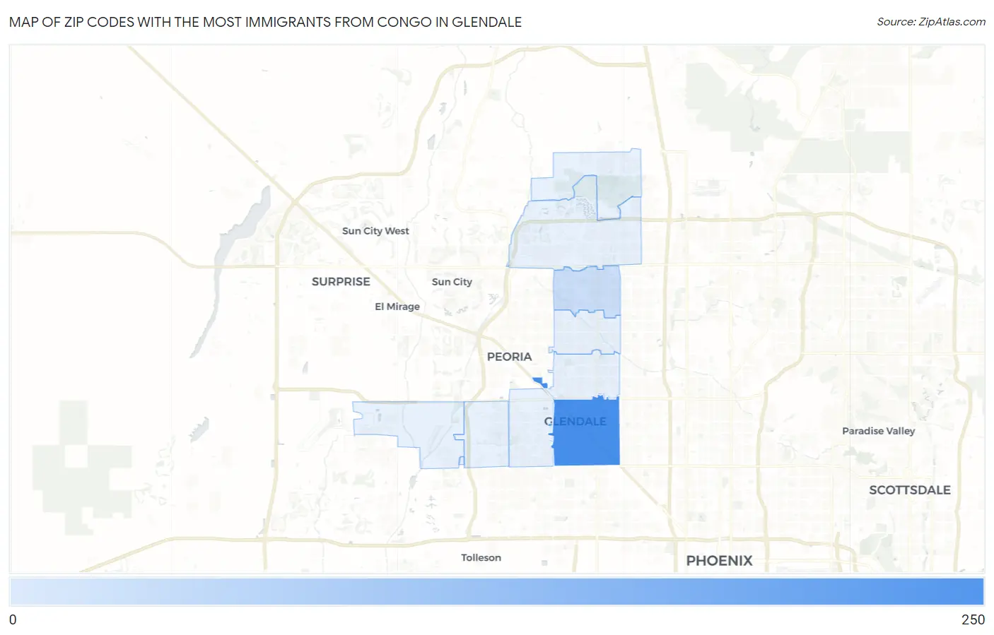 Zip Codes with the Most Immigrants from Congo in Glendale Map