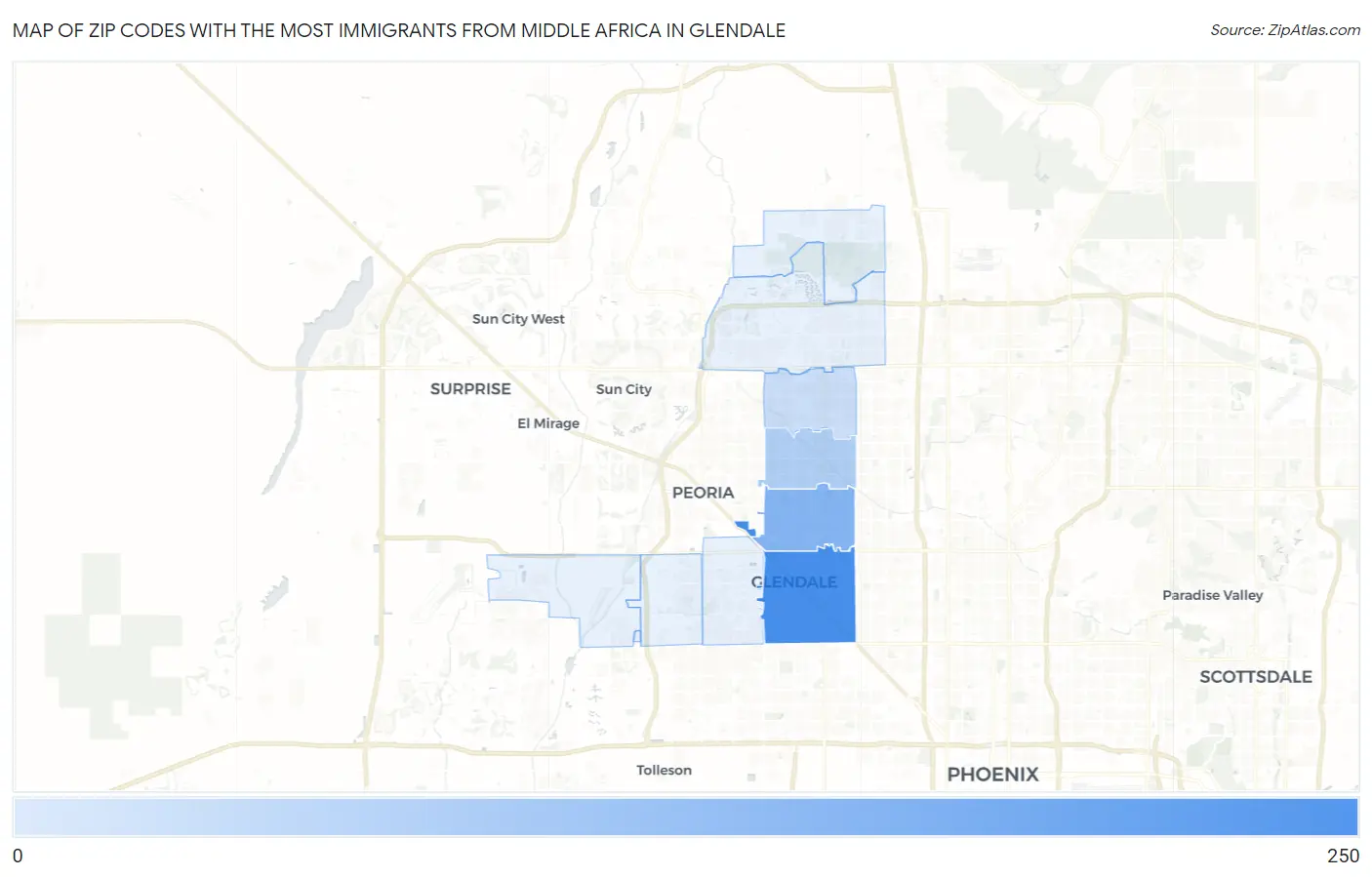 Zip Codes with the Most Immigrants from Middle Africa in Glendale Map