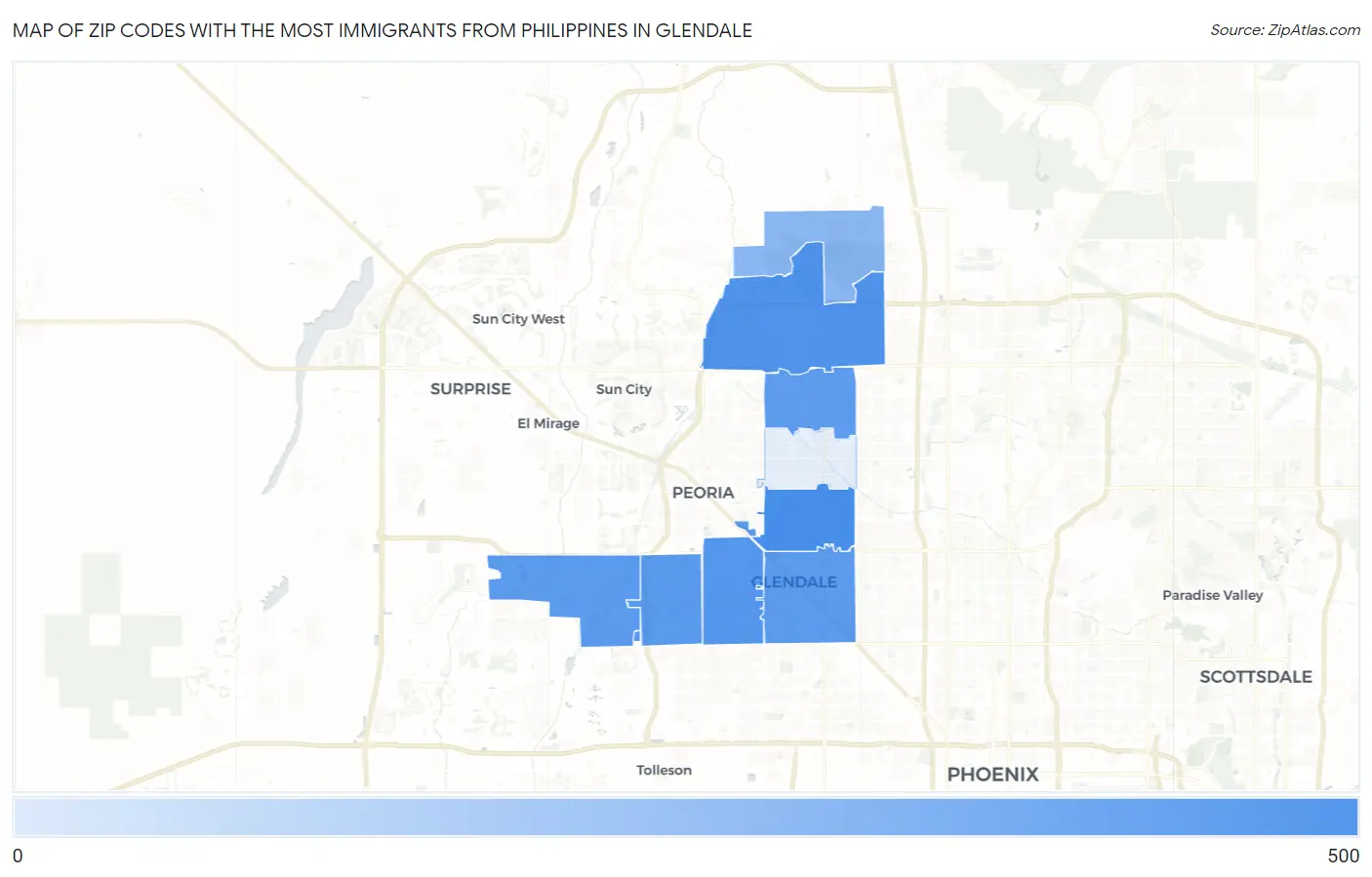Zip Codes with the Most Immigrants from Philippines in Glendale Map