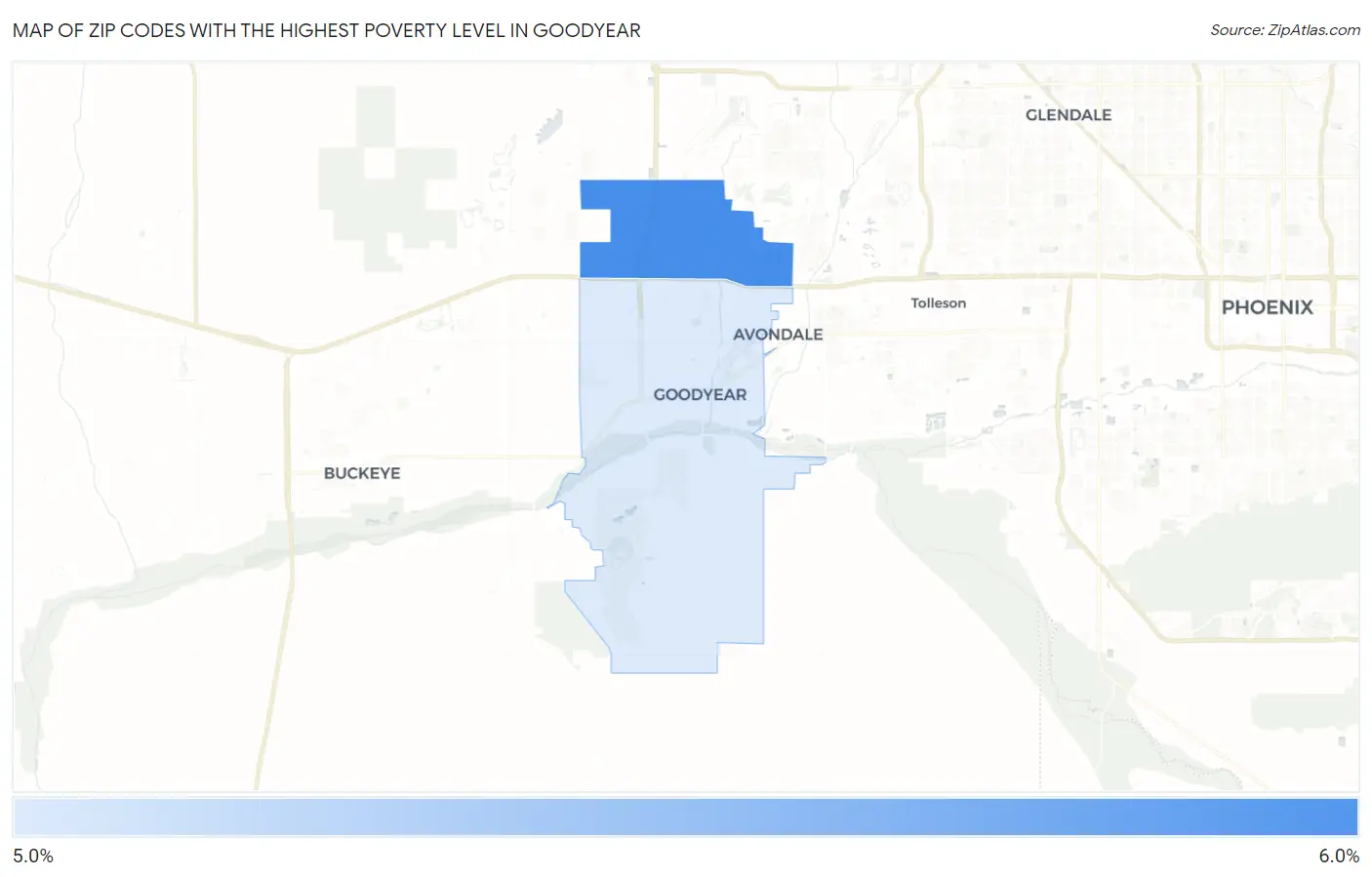 Zip Codes with the Highest Poverty Level in Goodyear Map