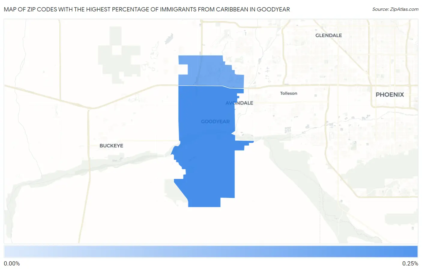 Zip Codes with the Highest Percentage of Immigrants from Caribbean in Goodyear Map
