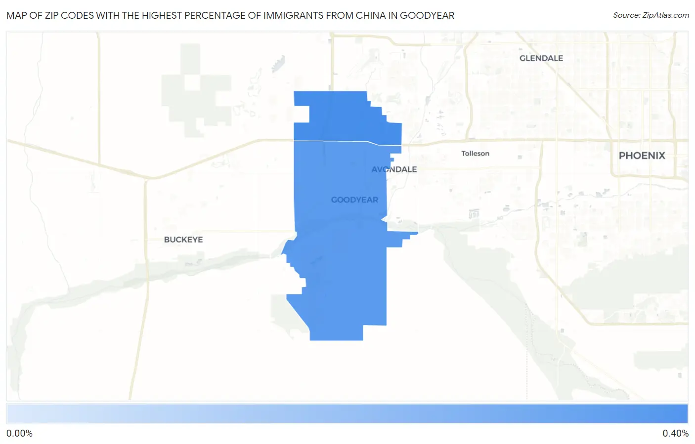 Zip Codes with the Highest Percentage of Immigrants from China in Goodyear Map