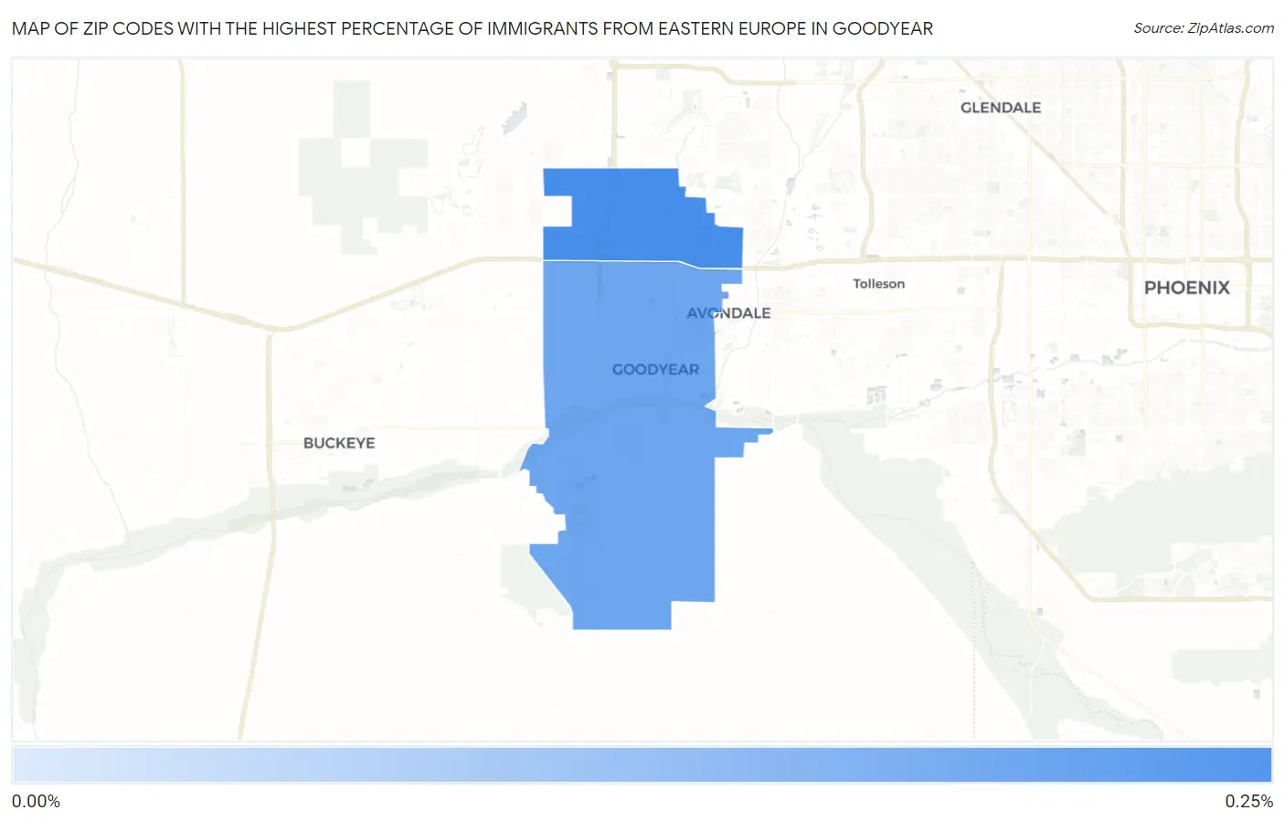 Zip Codes with the Highest Percentage of Immigrants from Eastern Europe in Goodyear Map