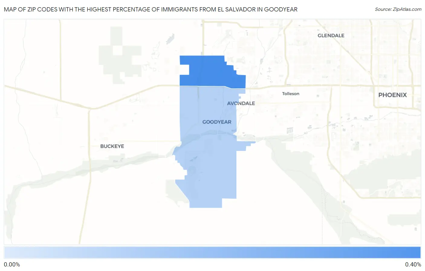 Zip Codes with the Highest Percentage of Immigrants from El Salvador in Goodyear Map