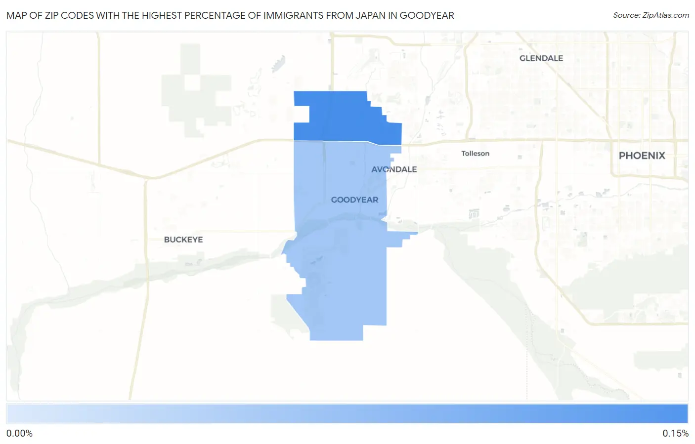 Zip Codes with the Highest Percentage of Immigrants from Japan in Goodyear Map