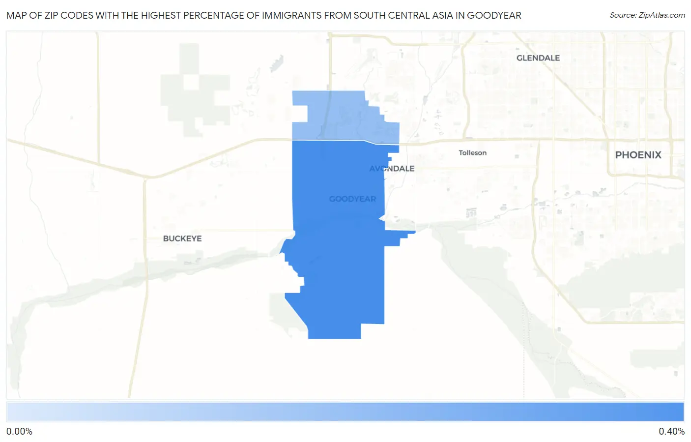 Zip Codes with the Highest Percentage of Immigrants from South Central Asia in Goodyear Map