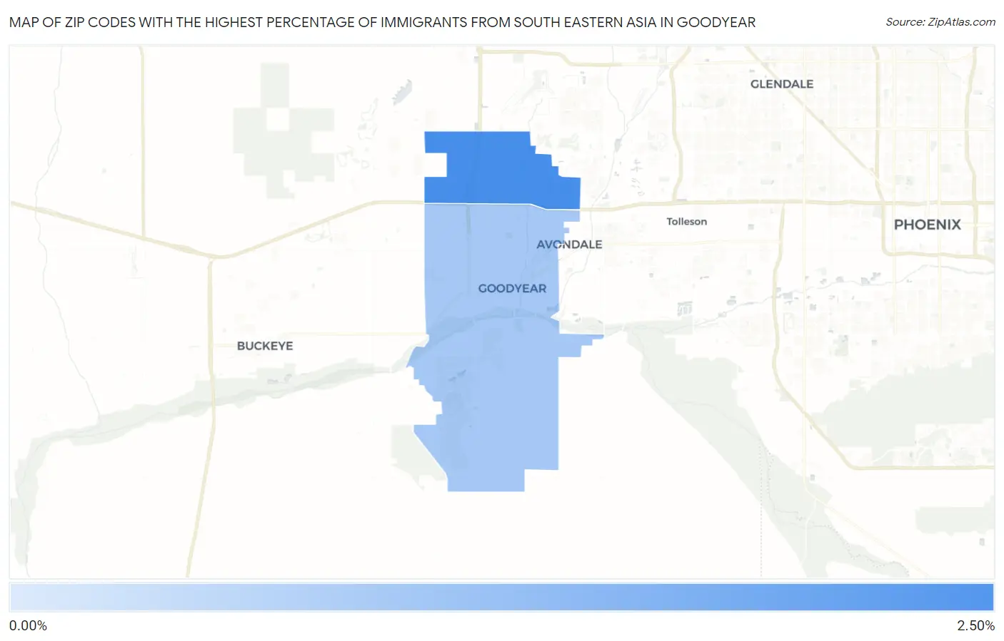 Zip Codes with the Highest Percentage of Immigrants from South Eastern Asia in Goodyear Map
