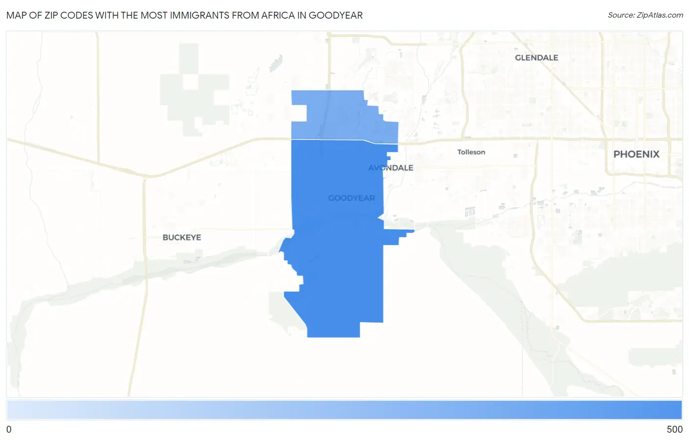 Zip Codes with the Most Immigrants from Africa in Goodyear Map
